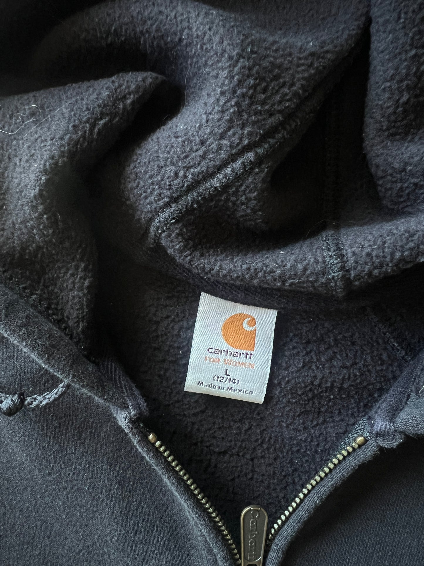 Vintage Black Carhartt Spellout Hoodie - L
