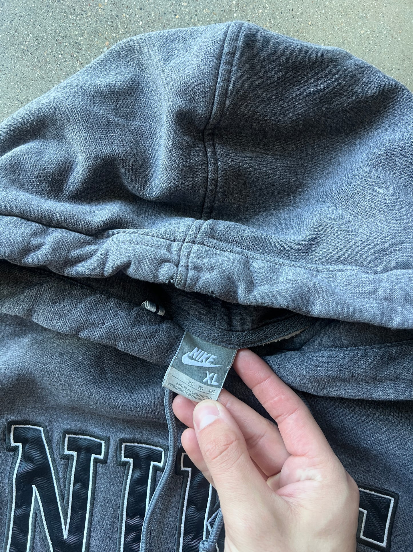 Vintage Heather Grey Nike Spellout Hoodie - XL