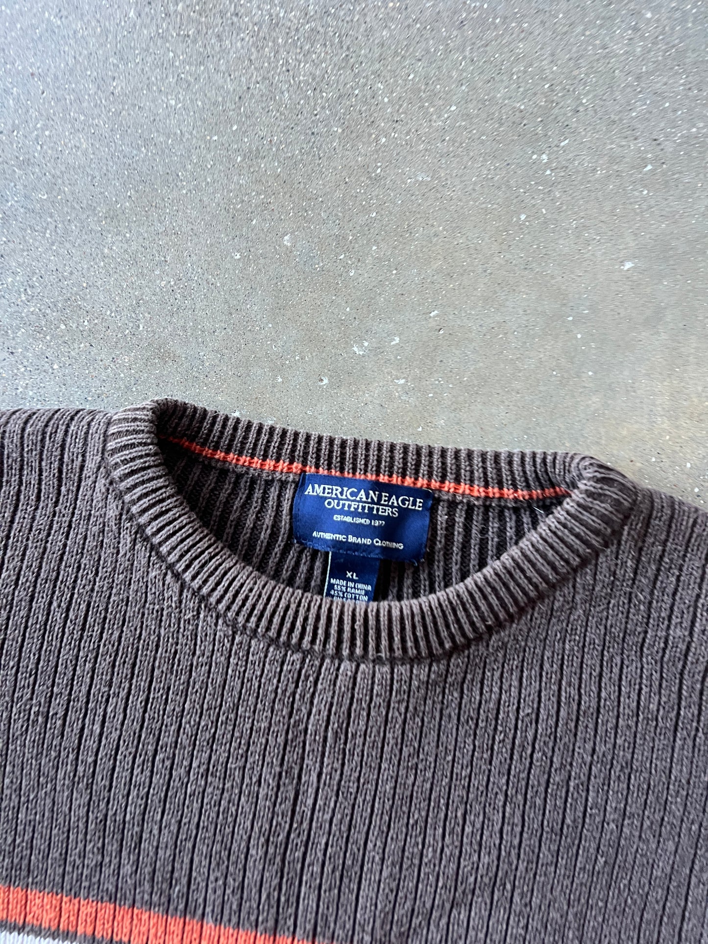 Vintage Orange & Brown Stripped Knit Sweater - XL