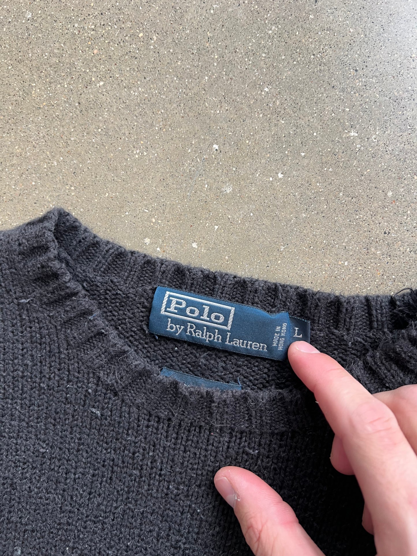 Vintage Black Polo Knit Sweater - L