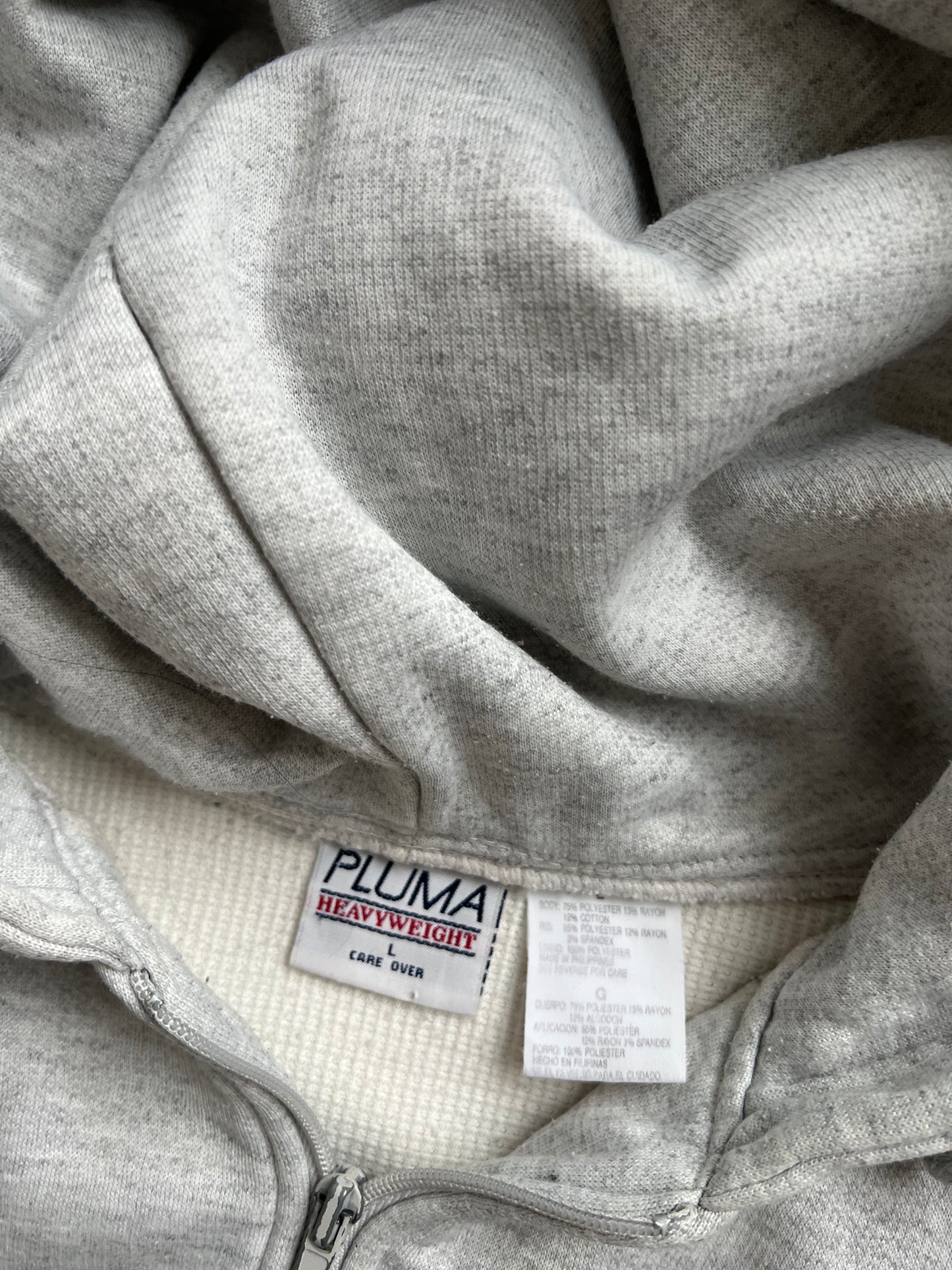 Vintage White Blank Zip Up Hoodie - L