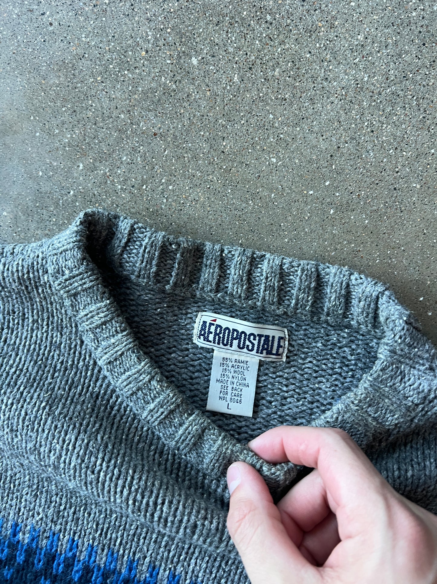 Vintage Grey Blue Stripped Knit Sweater - L