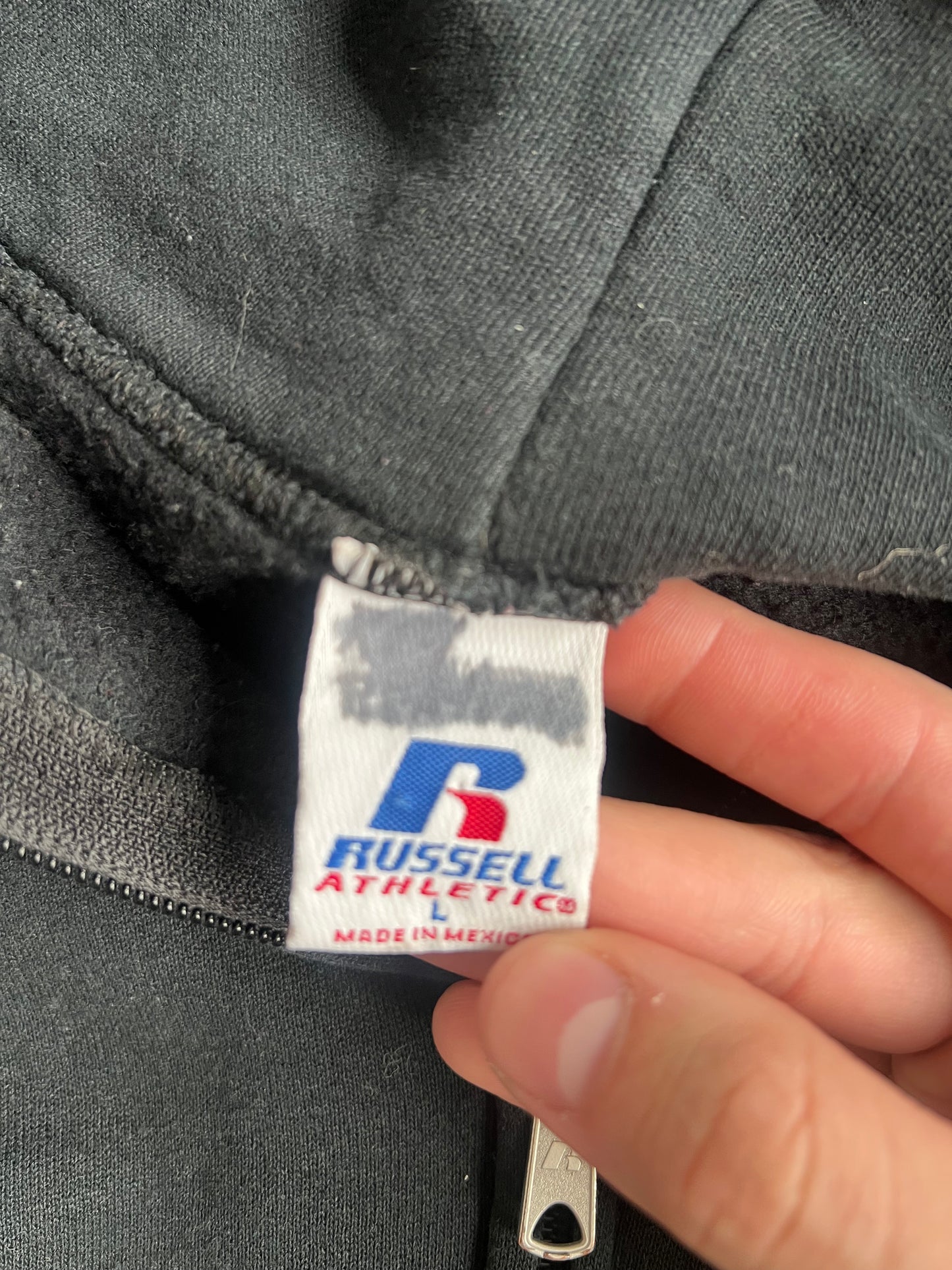 Vintage Black Russell Athletic Zip Up Hoodie - L