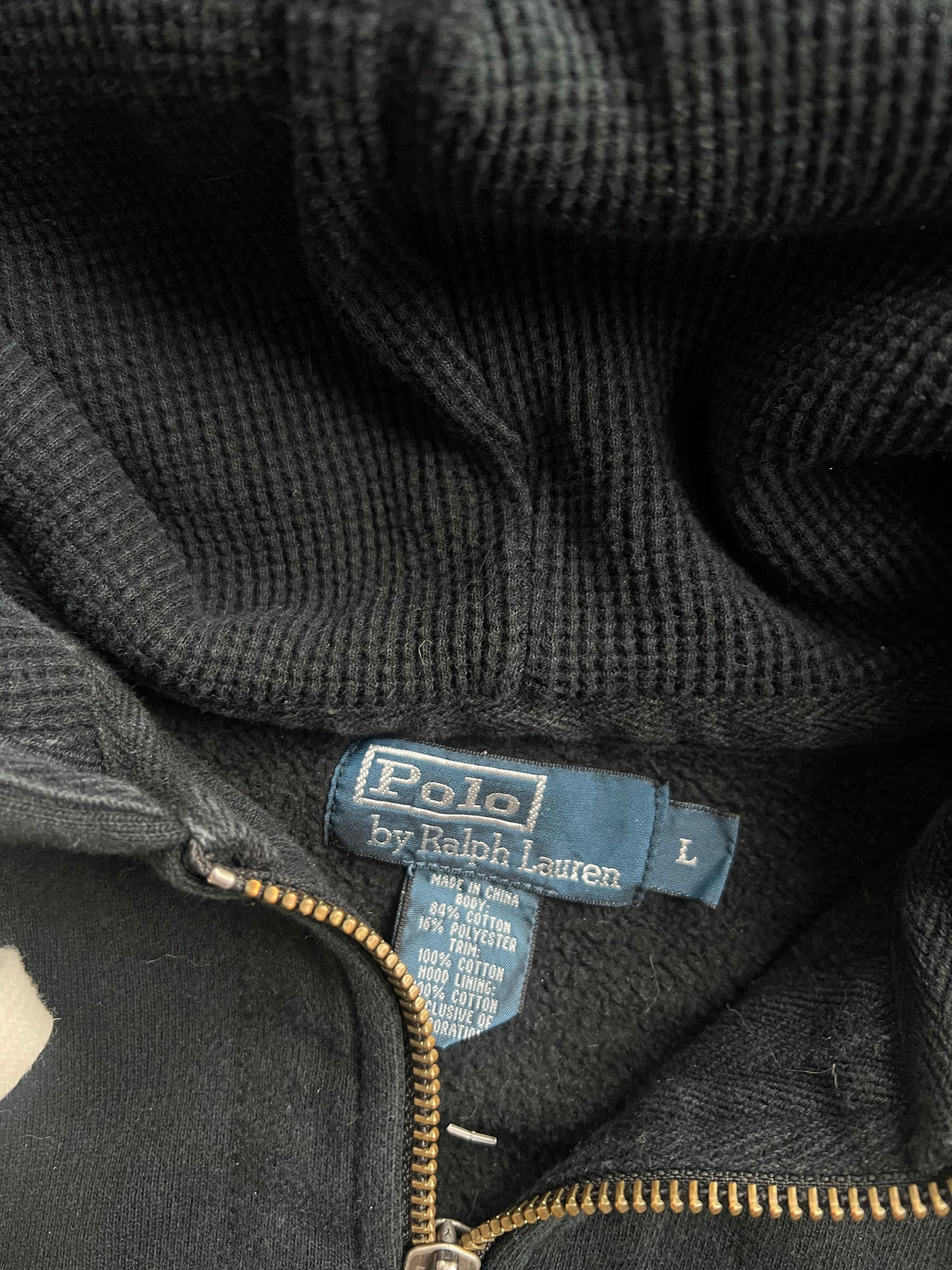 Vintage Black Polo Raulph Lauren Zip Up Hoodie - L