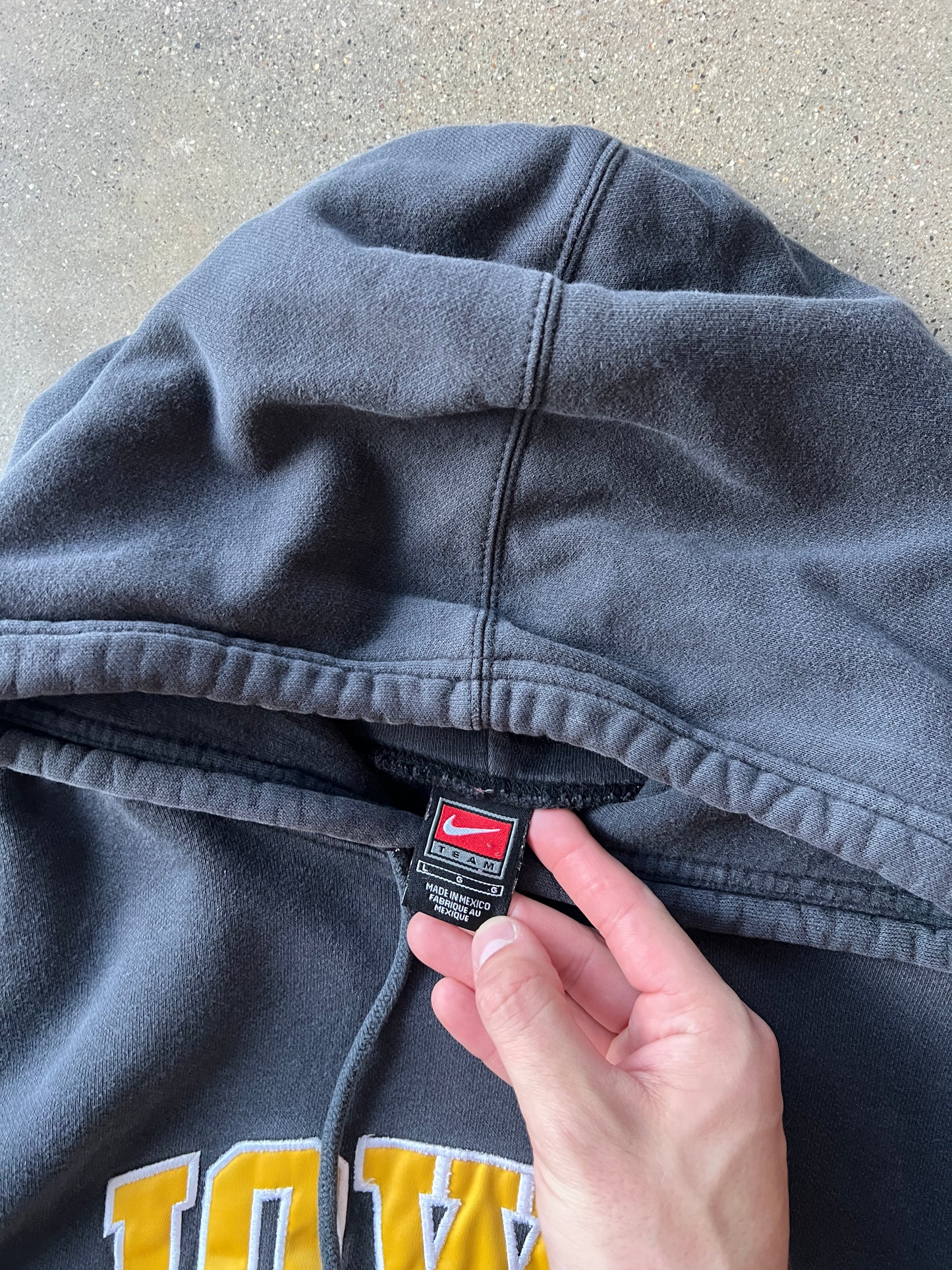 Vintage Faded Black Iowa Hoodie - L