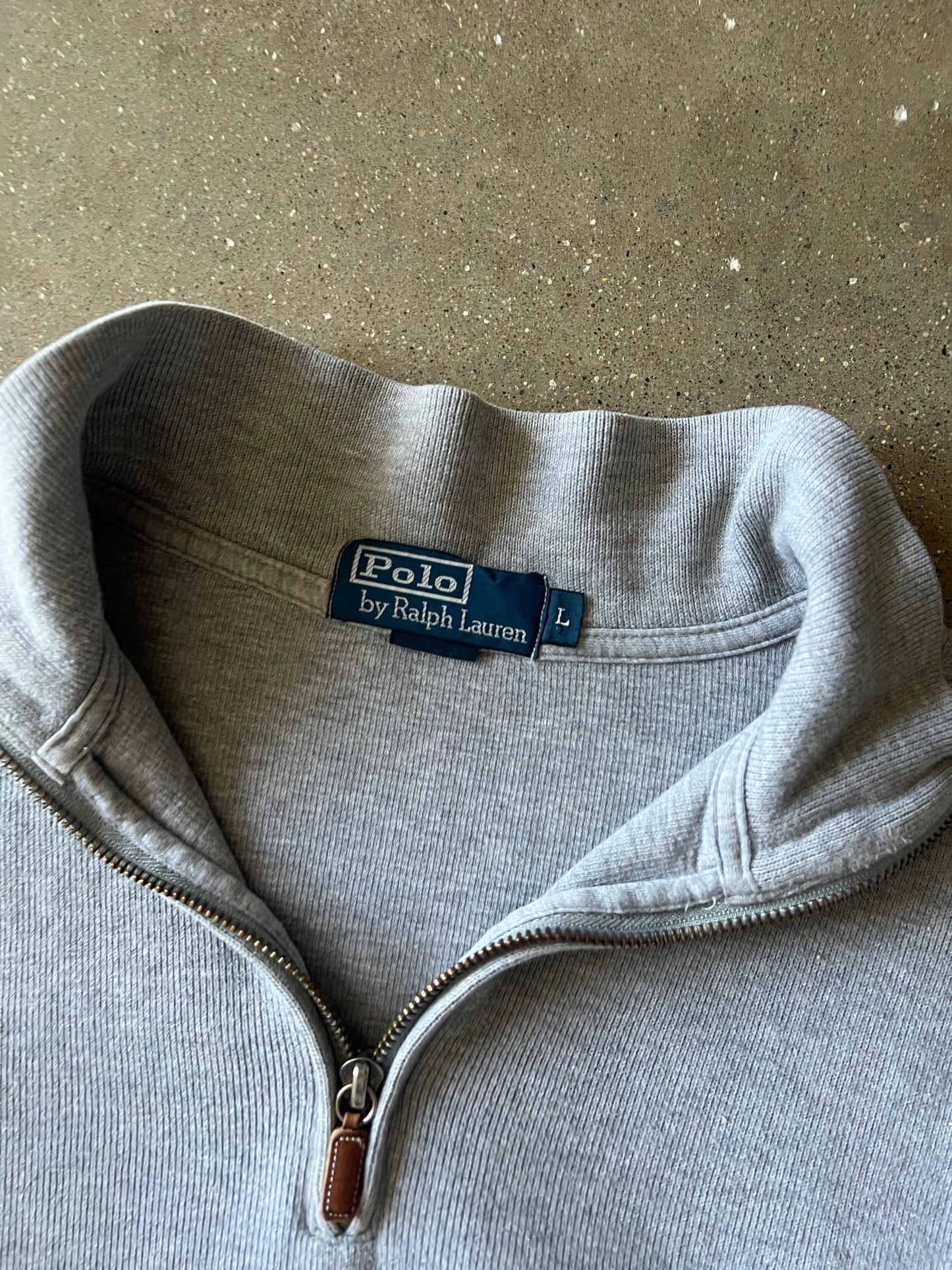 Vintage Grey Polo Zip Up Sweater - M