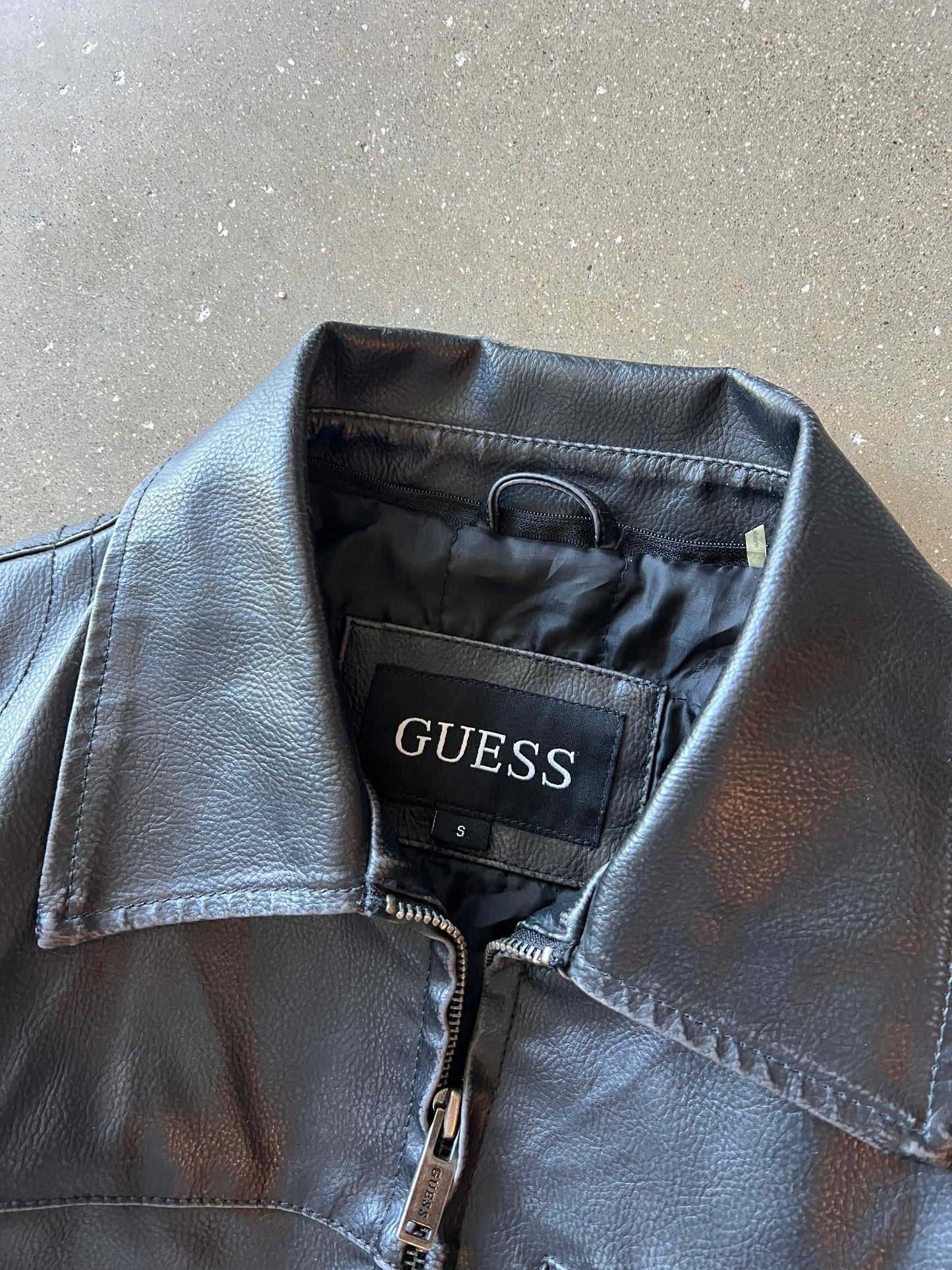 Vintage Black Guess Jeans Leather Jacket - S