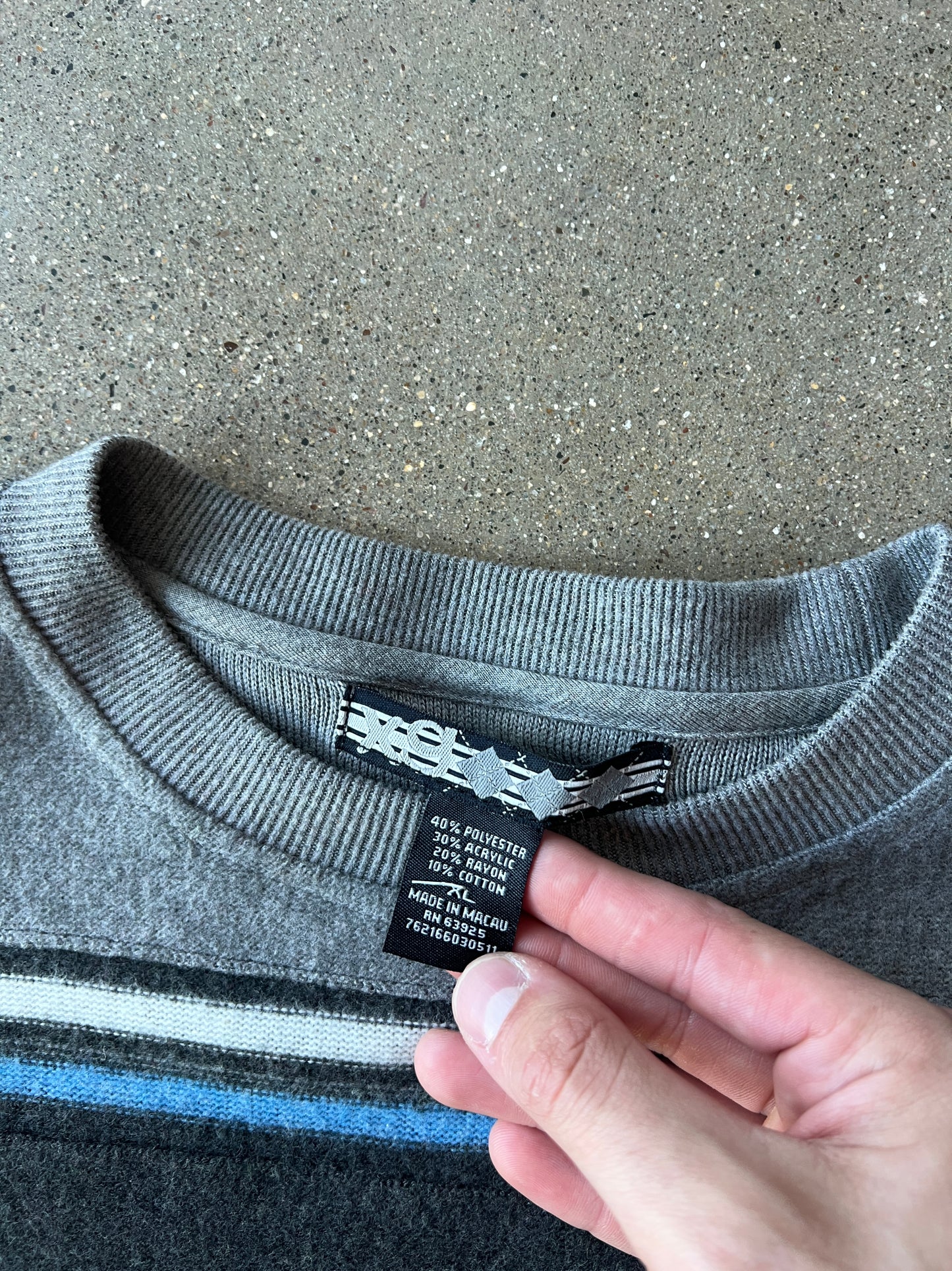 Vintage Grey Blue Stripped Knit Sweater - XL