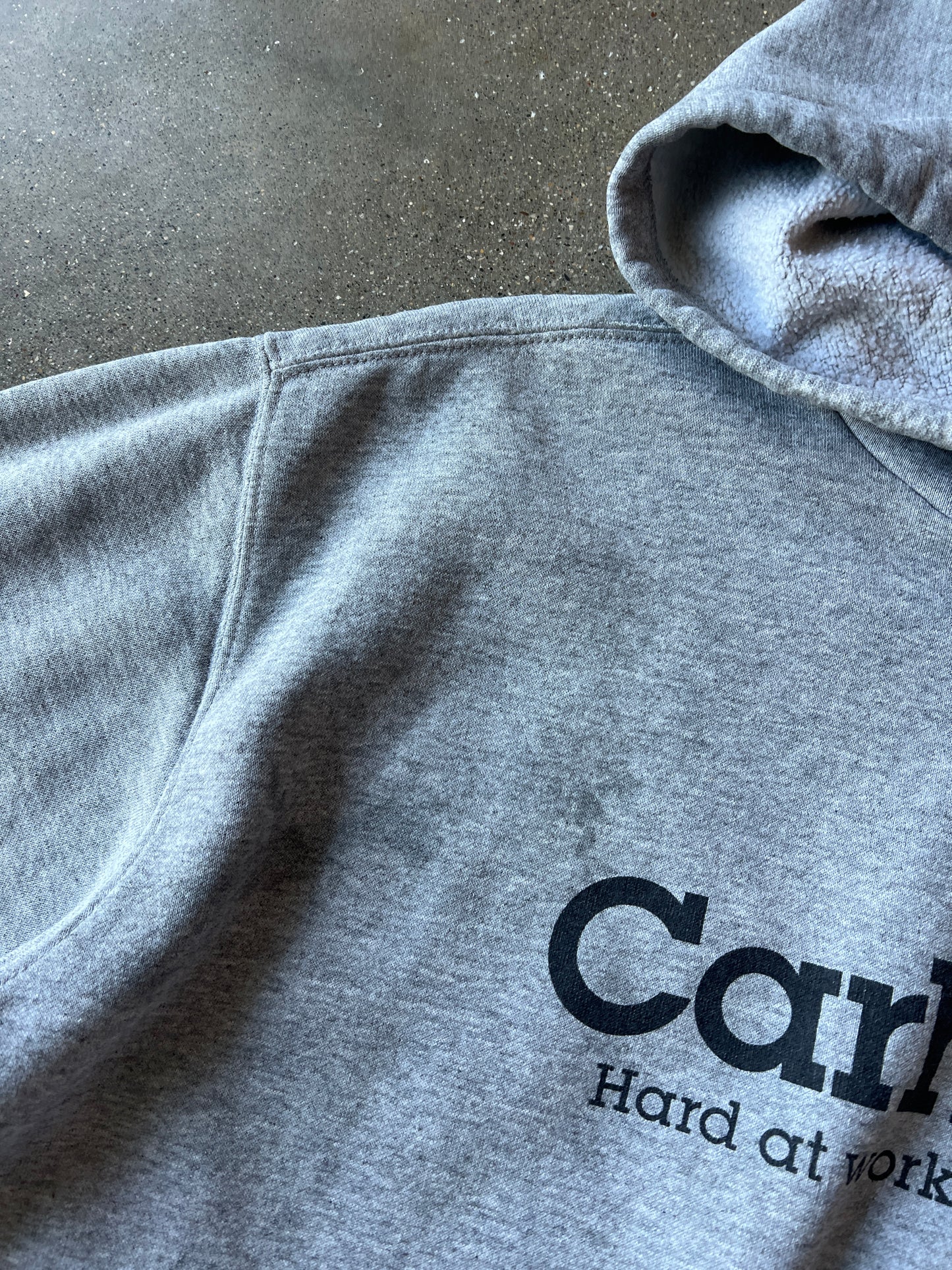 Vintage Grey Carhartt Spellout Hoodie - L