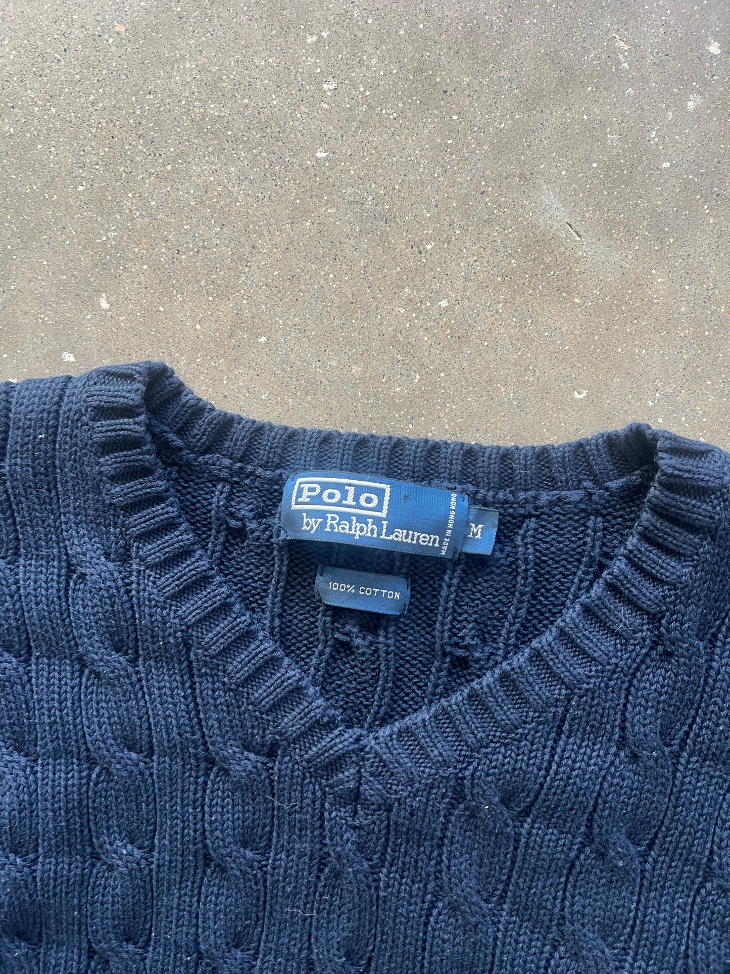 Vintage Navy Blue Polo Knit Sweater - M