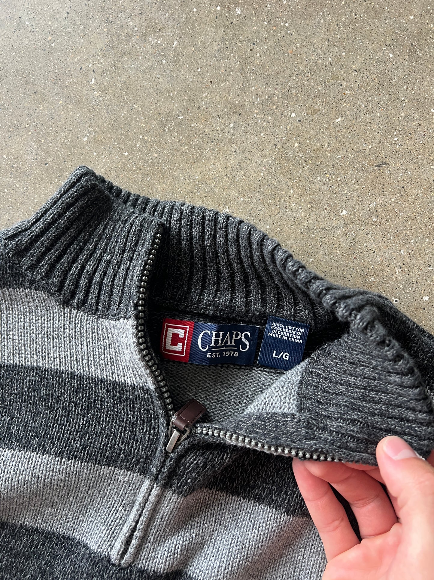 Vintage Black and Grey Chaps Quarter Zip Sweater - L