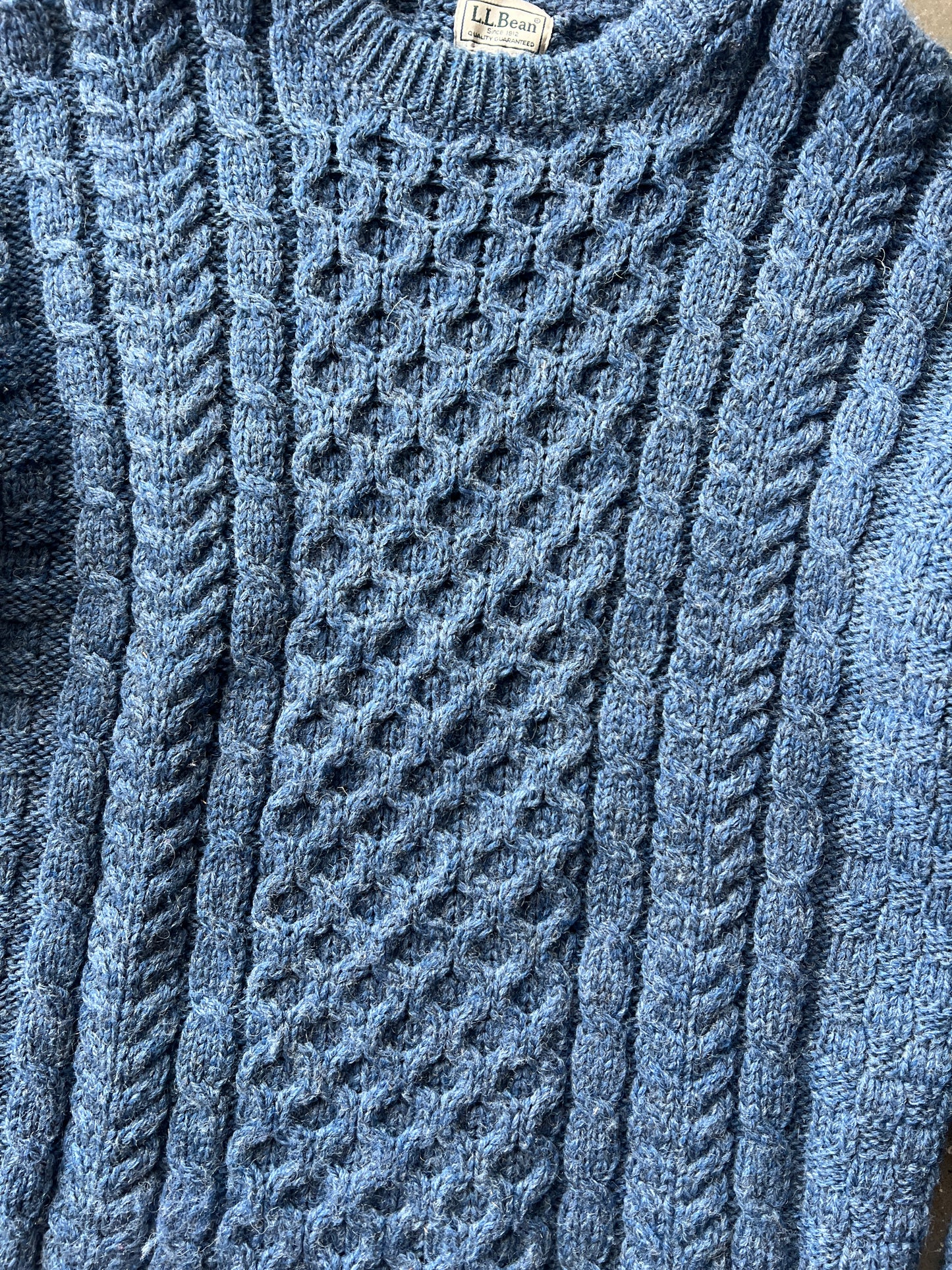 Vintage Blue Cable Knit LL Bean Sweater - M