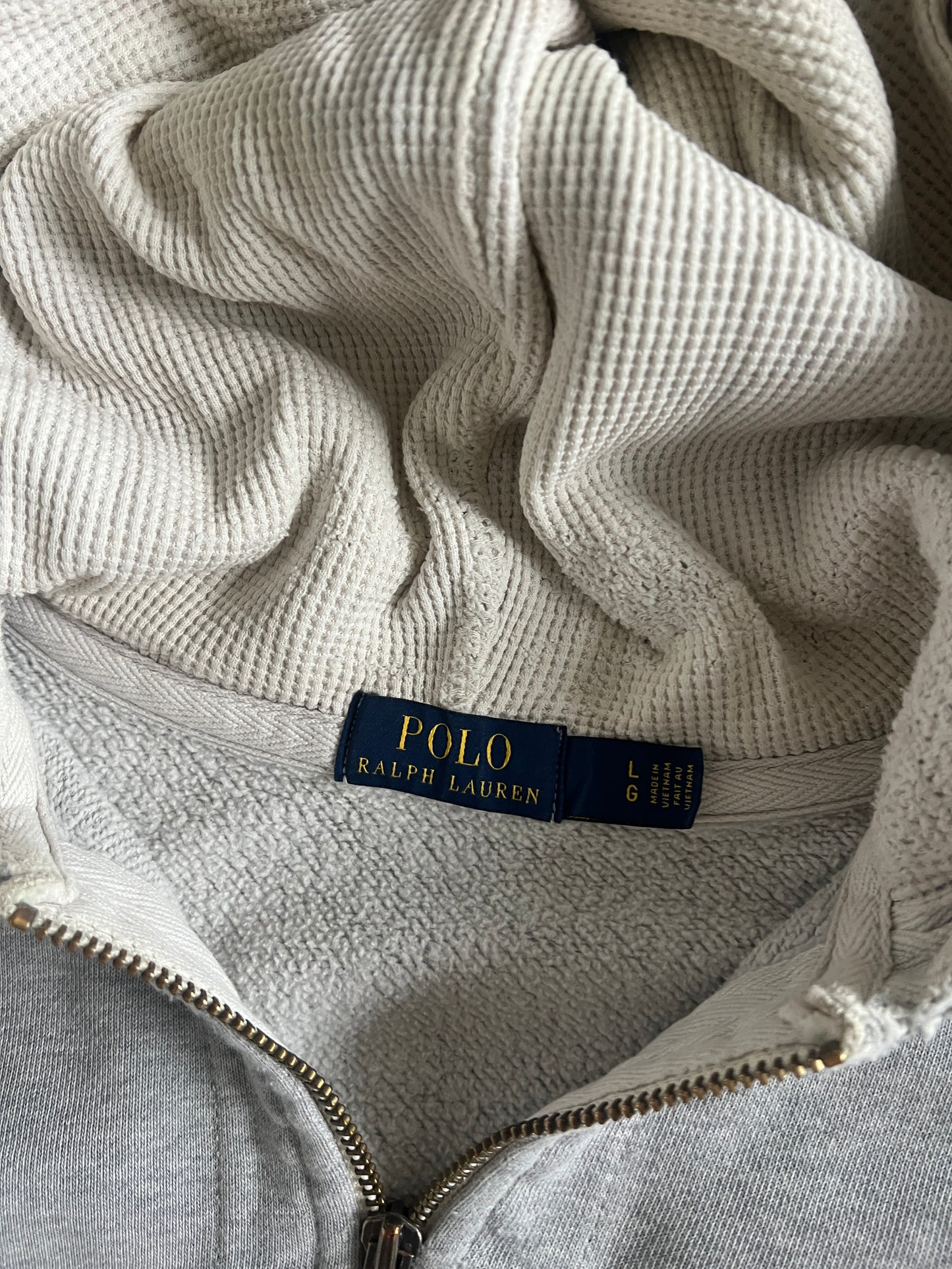 Vintage Grey Polo Zip Hoodie - L