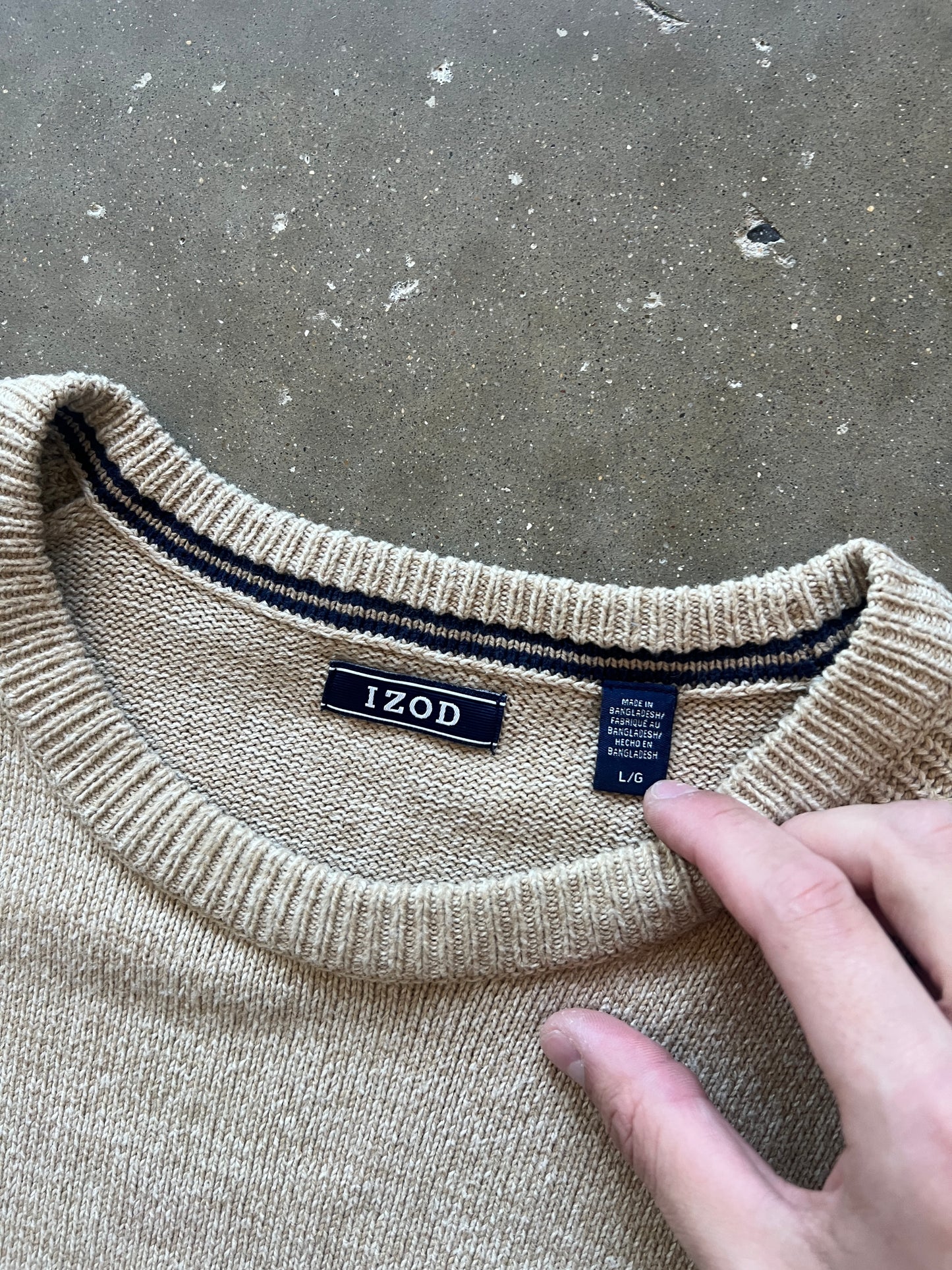 Vintage Cream White Knit Izod Sweater - L
