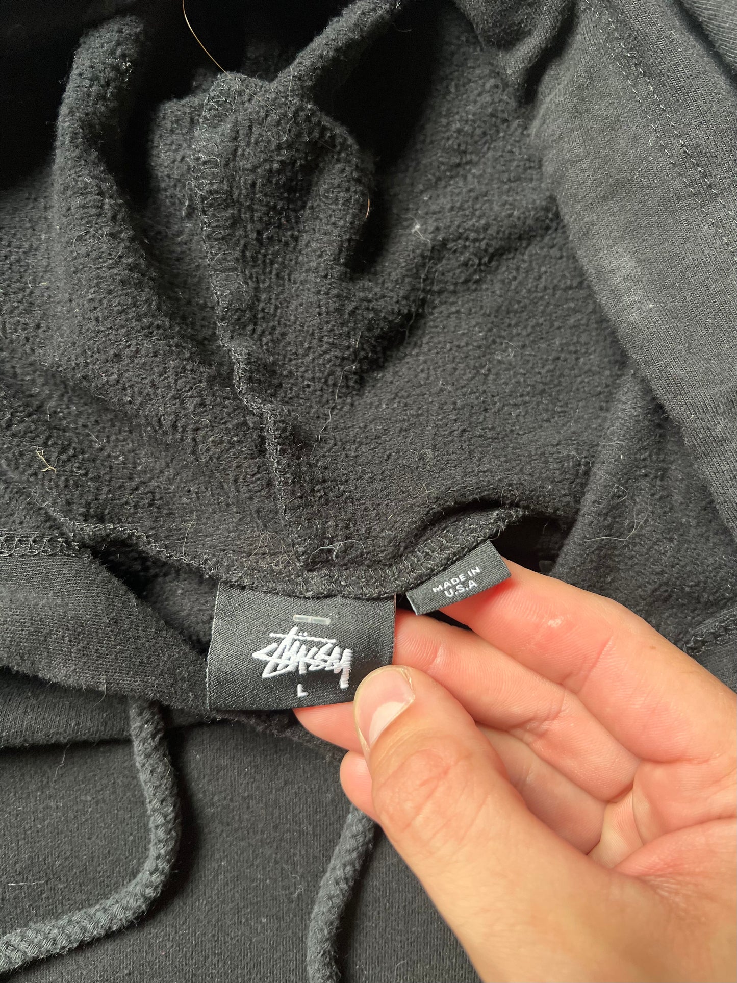 Vintage Black Stussy Logo Hoodie - S