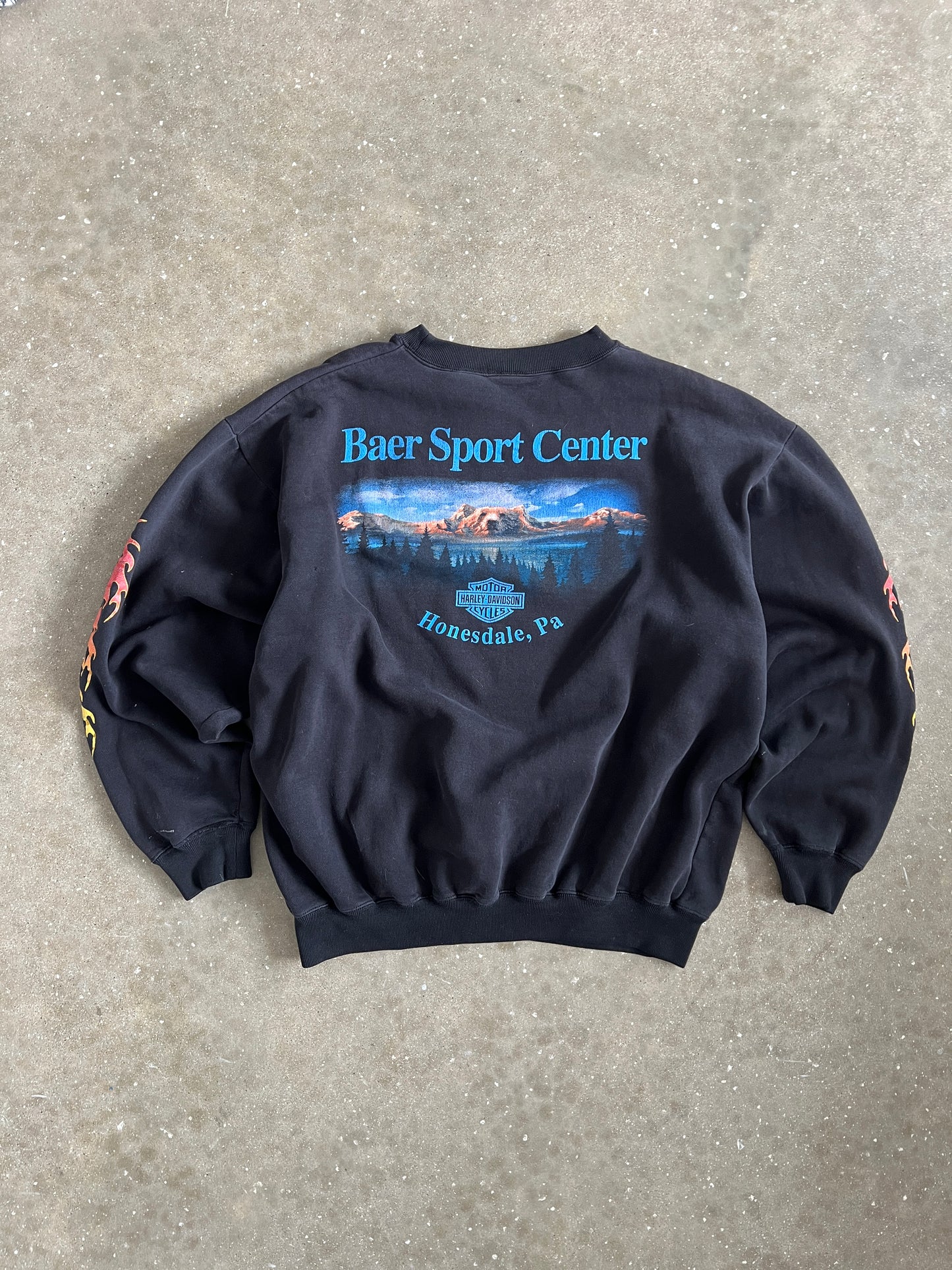 Vintage Black and Flame Harley Davidson Crew - XL