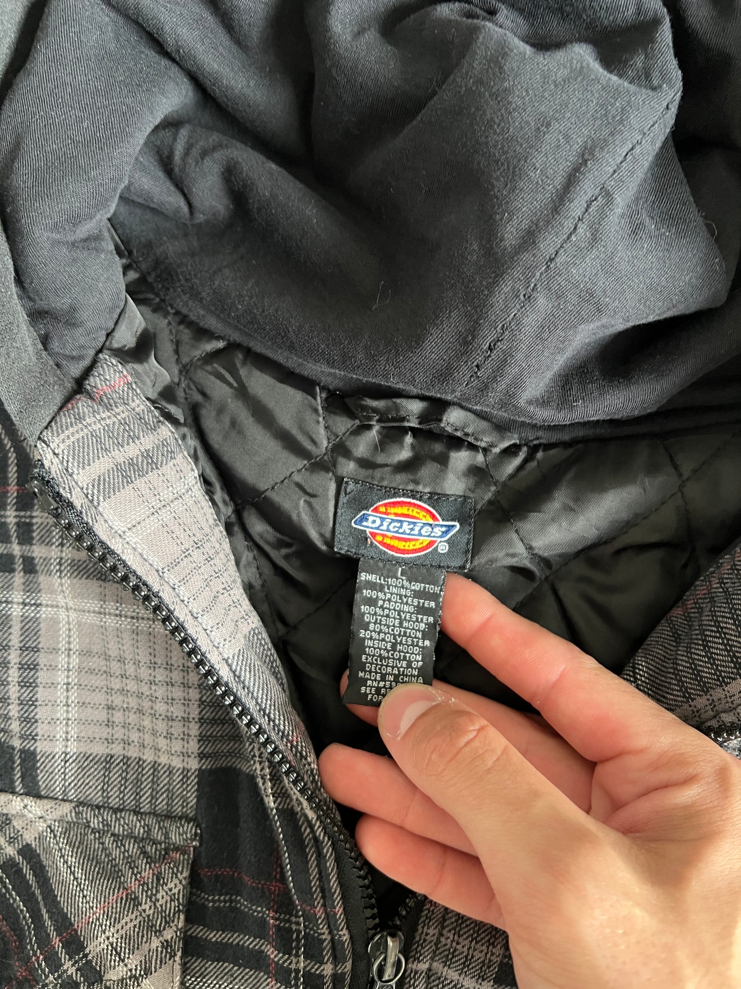 Vintage Black and White Plaid Dickies Zip Jacket - L