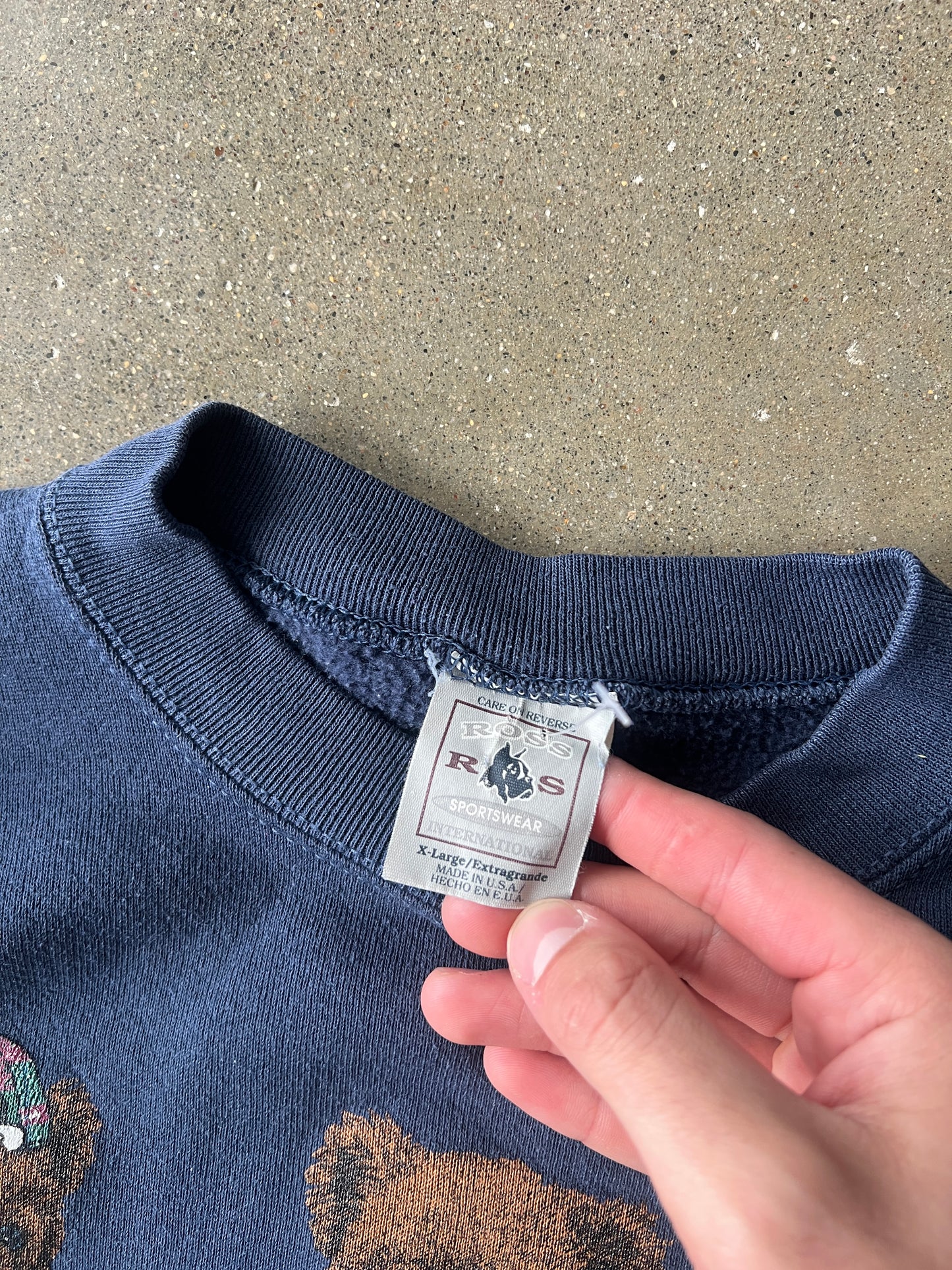 Vintage Navy Blue Bear Crew - XL
