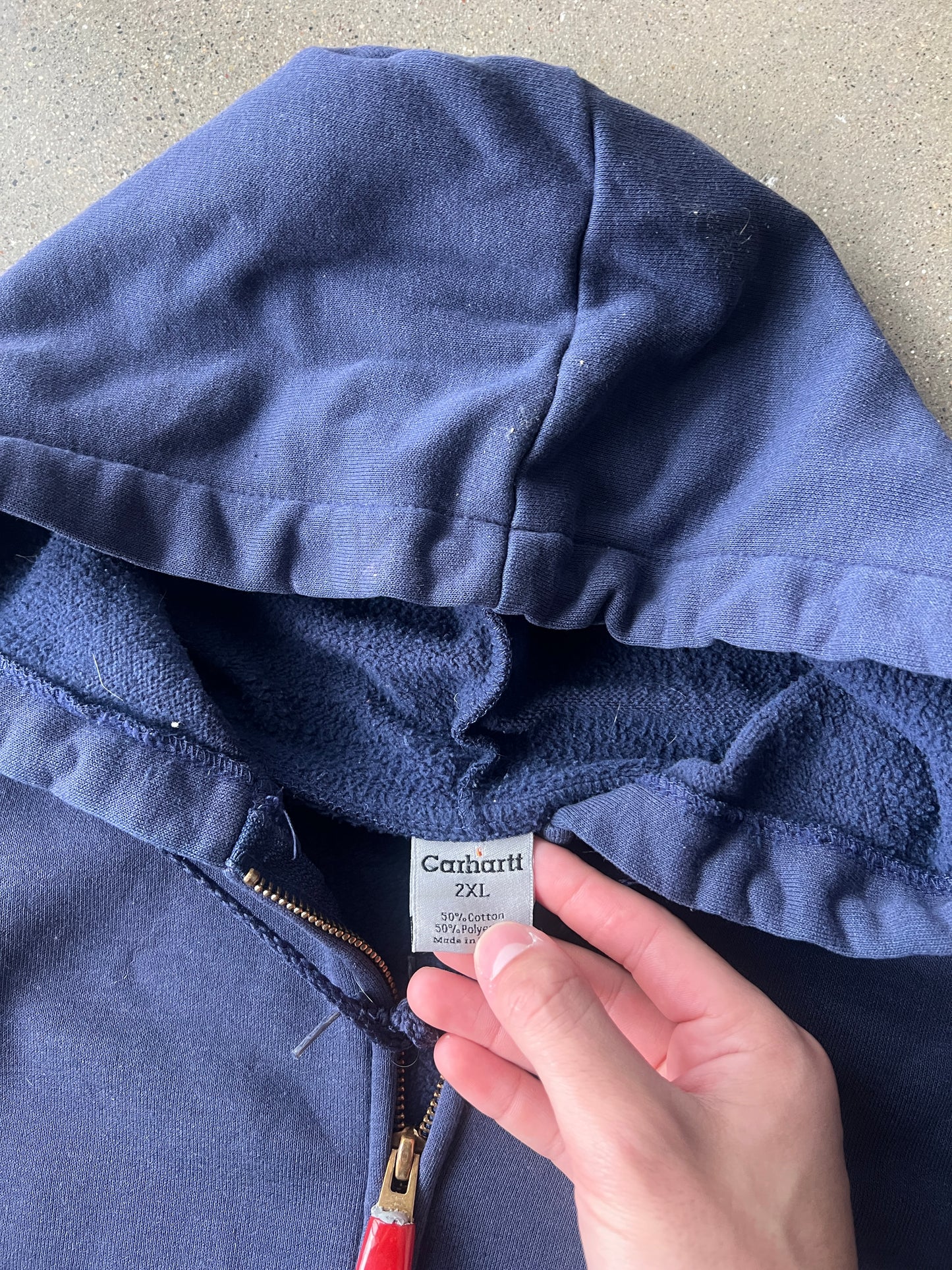 Vintage Navy Blue Carhartt Zip Up Hoodie - XXL