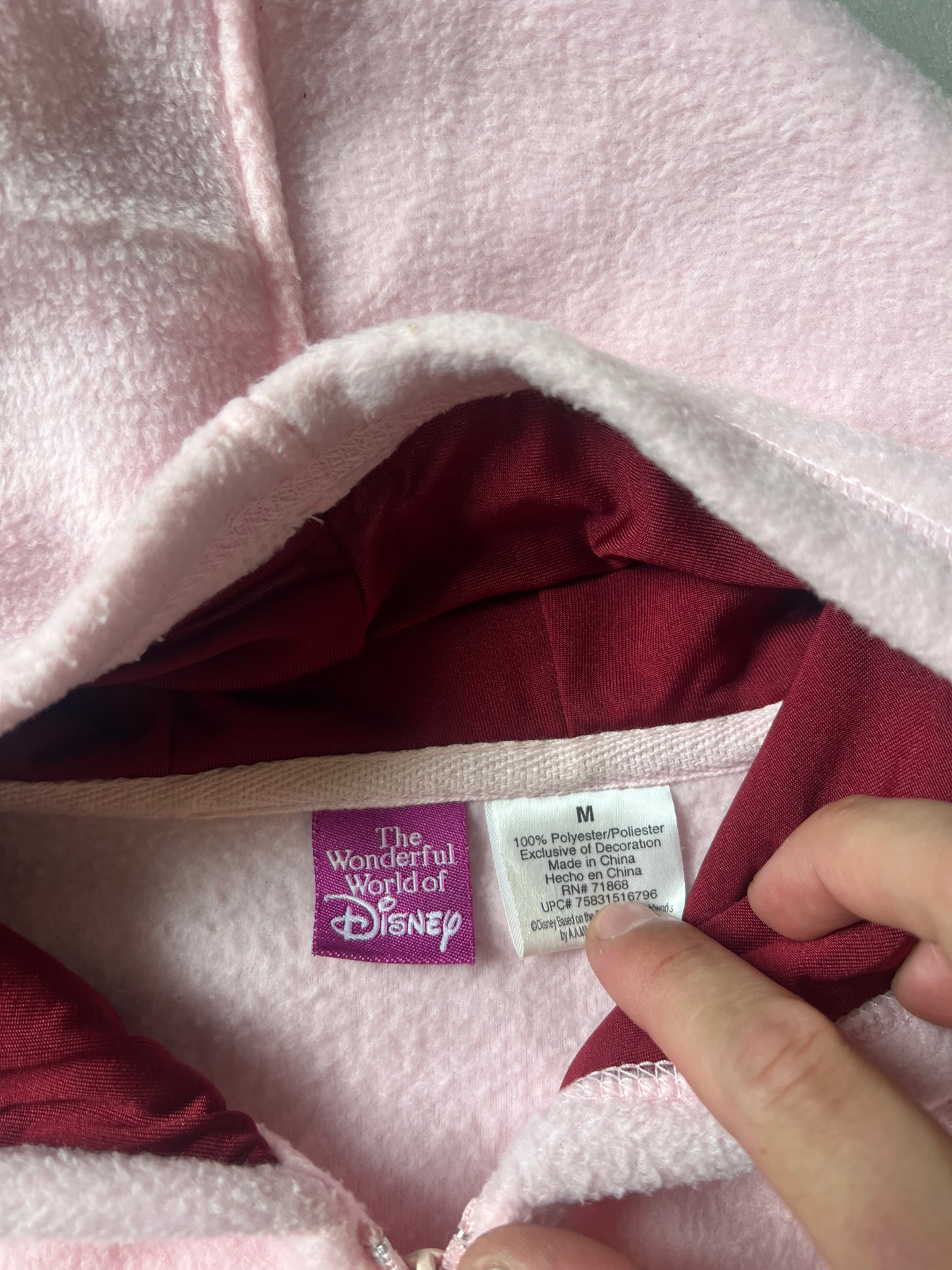 Vintage Pink Pooh Zip Up Fleece Hoodie - M
