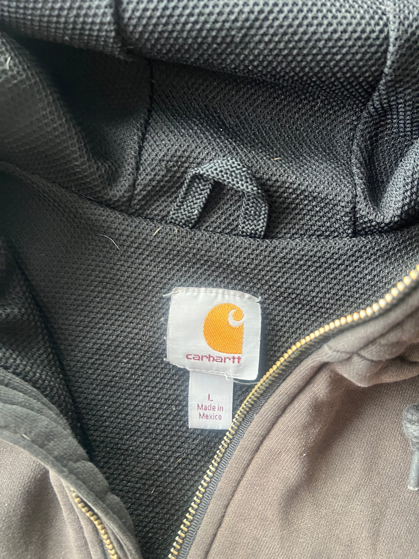 Vintage Faded Black Carhartt Thermal Hoodie - L