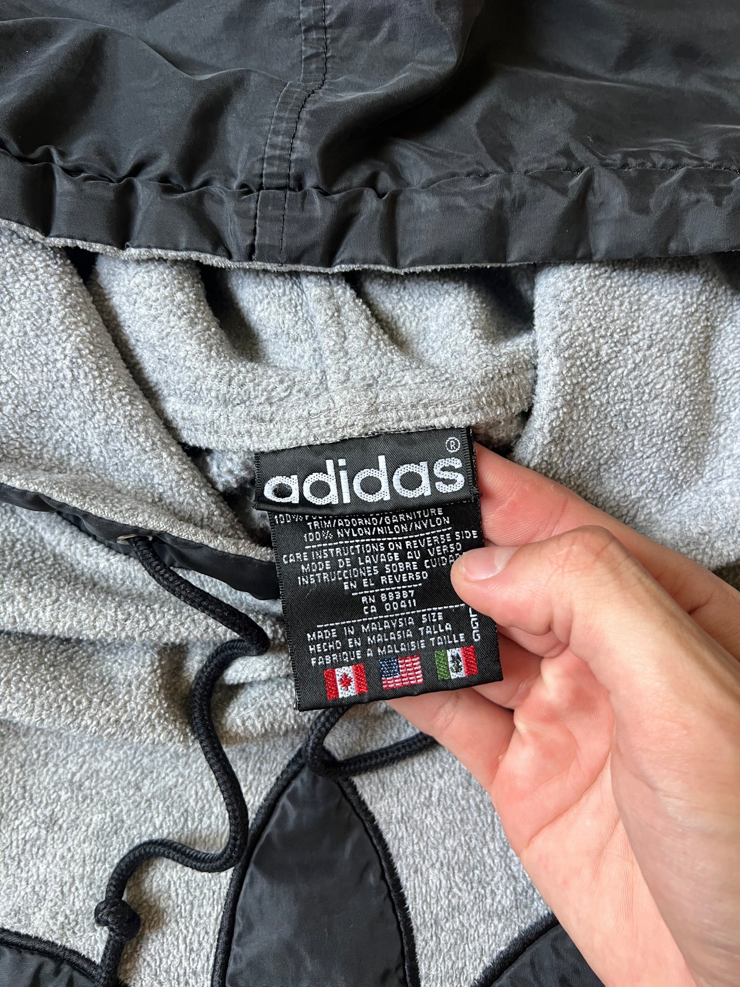 Grey Adidas Fleece Logo Hoodie - L