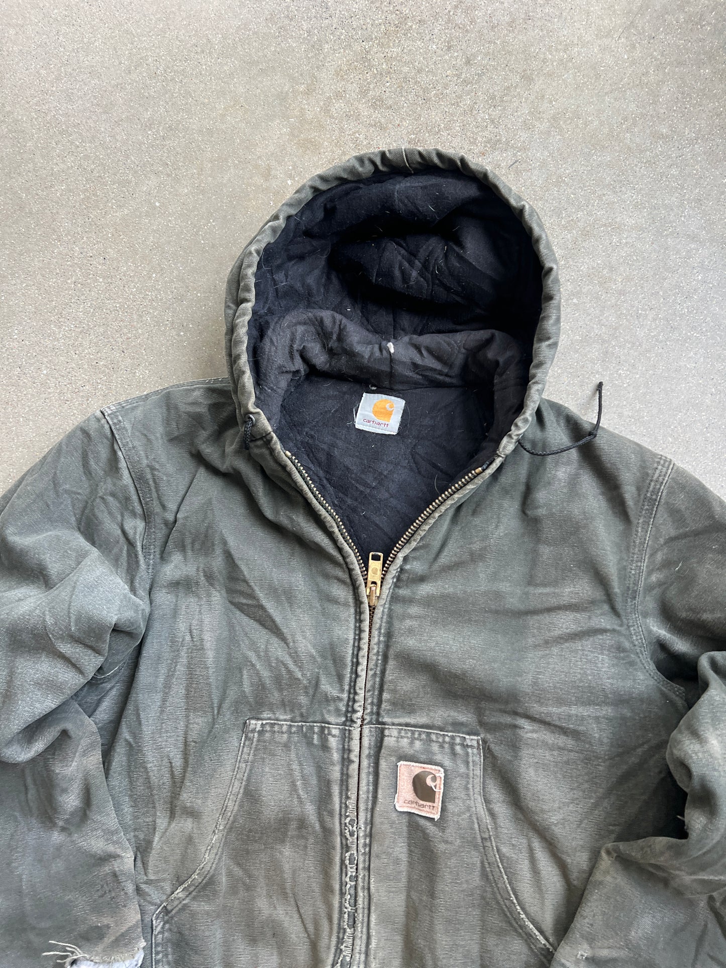 Vintage Moss Green Carhartt Hooded Jacket - M