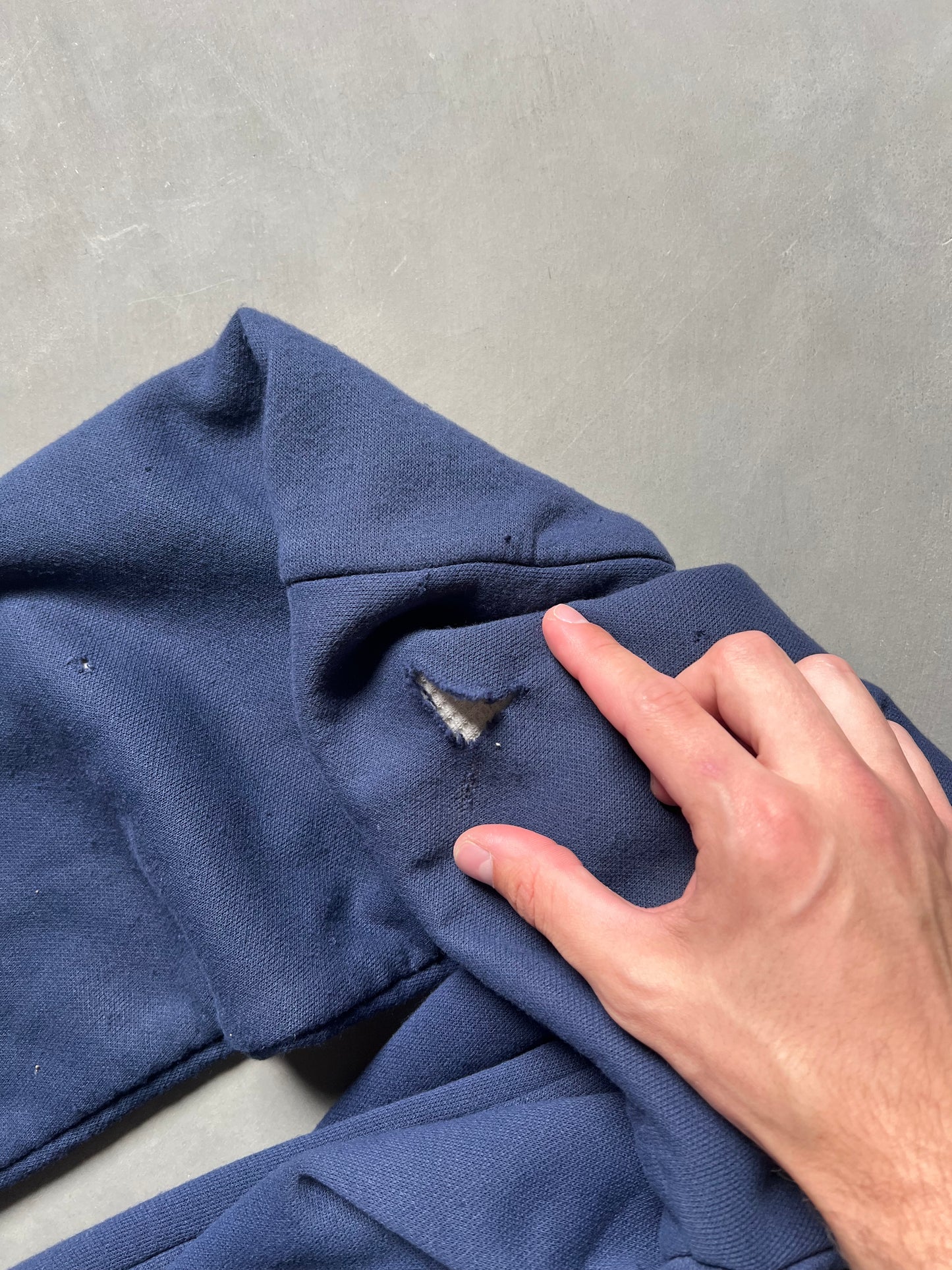 Vintage Navy Blue Waffle Lined Hoodie - L