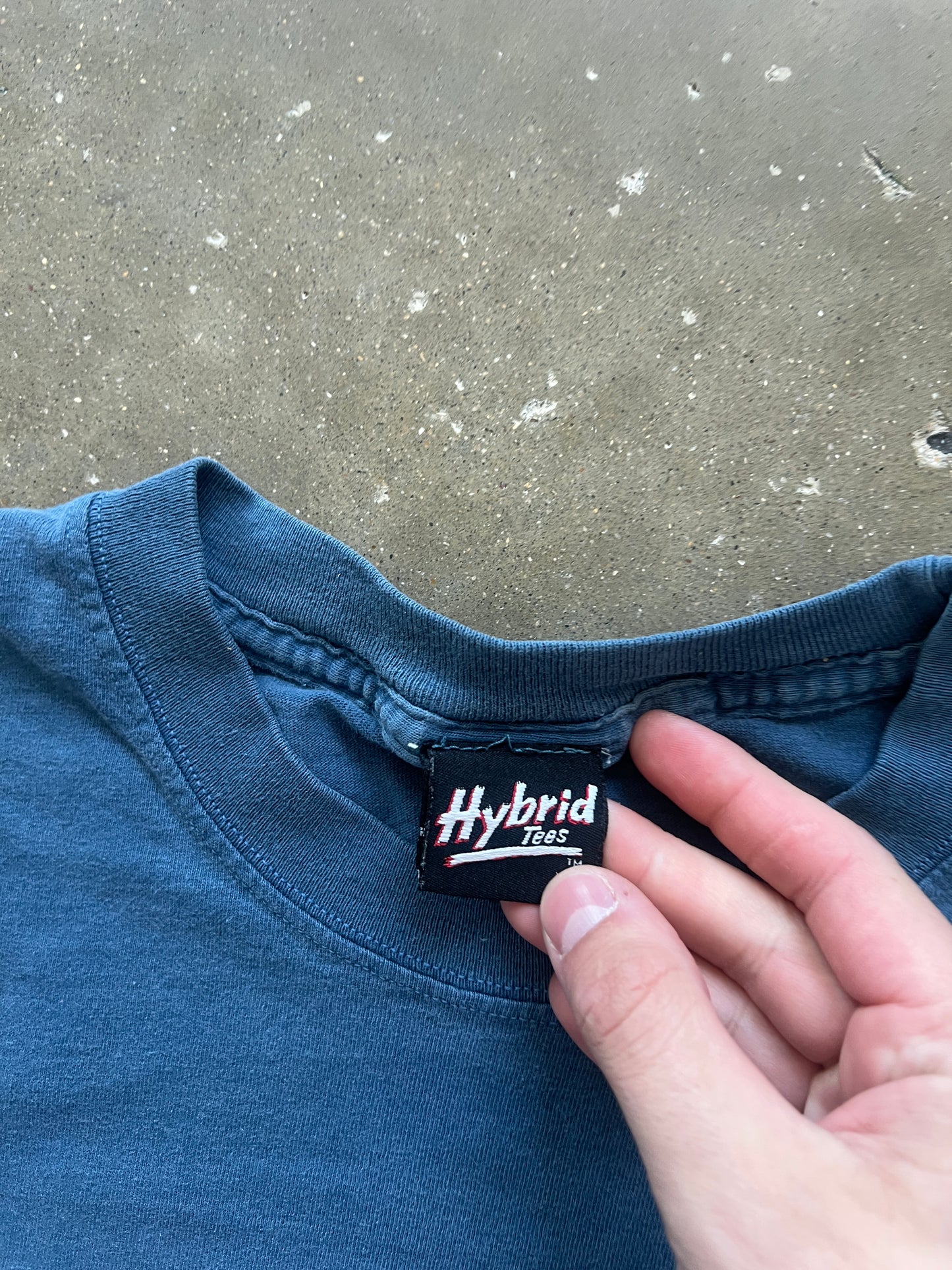 Vintage Blue Funny Spellout Shirt - L