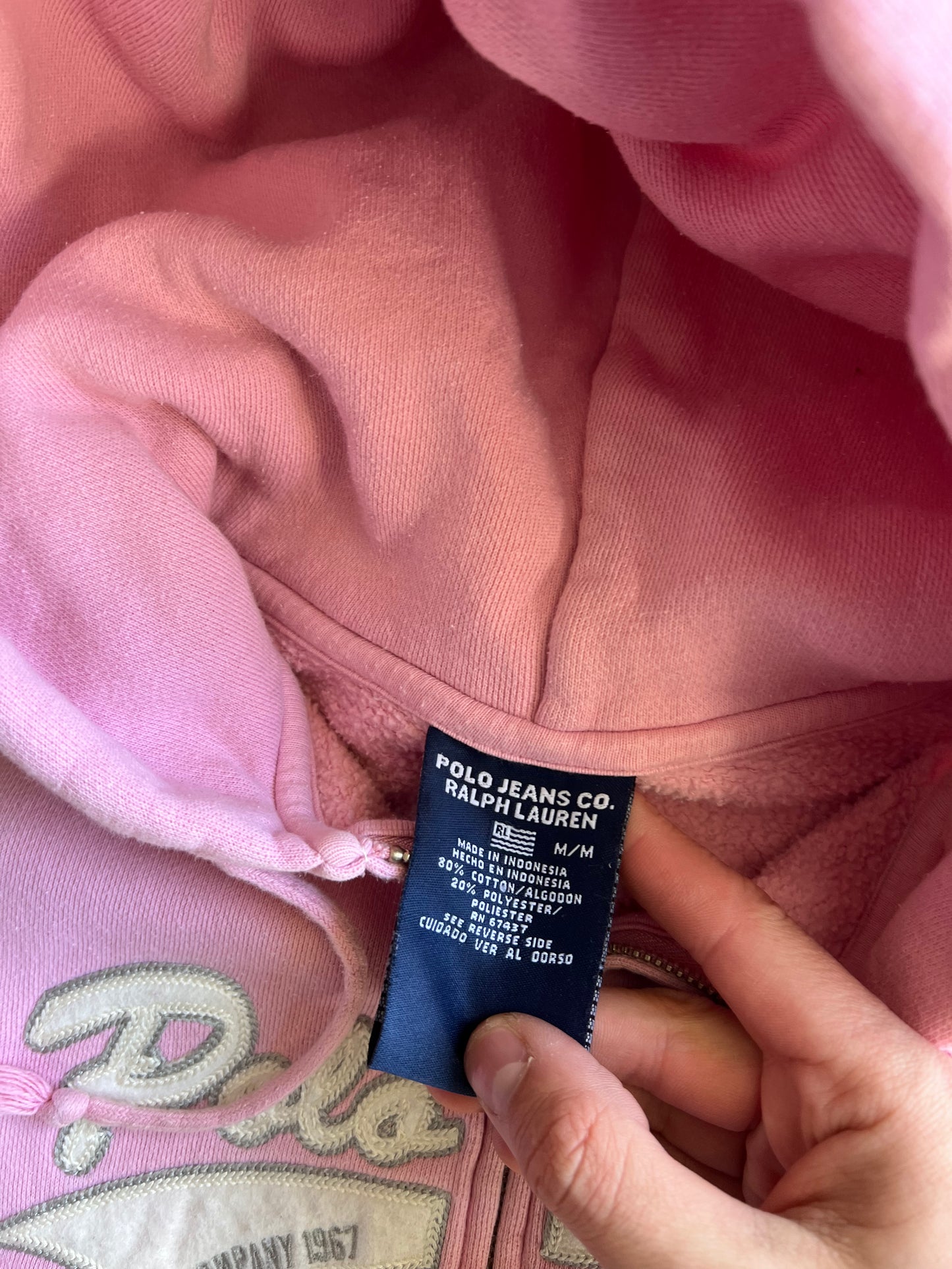 Vintage Pink Polo Zip Up Hoodie - M