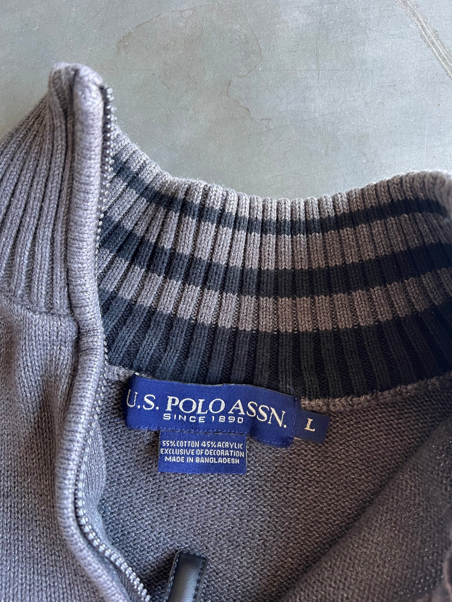Vintage Stone Grey Polo Quarter Zip - L