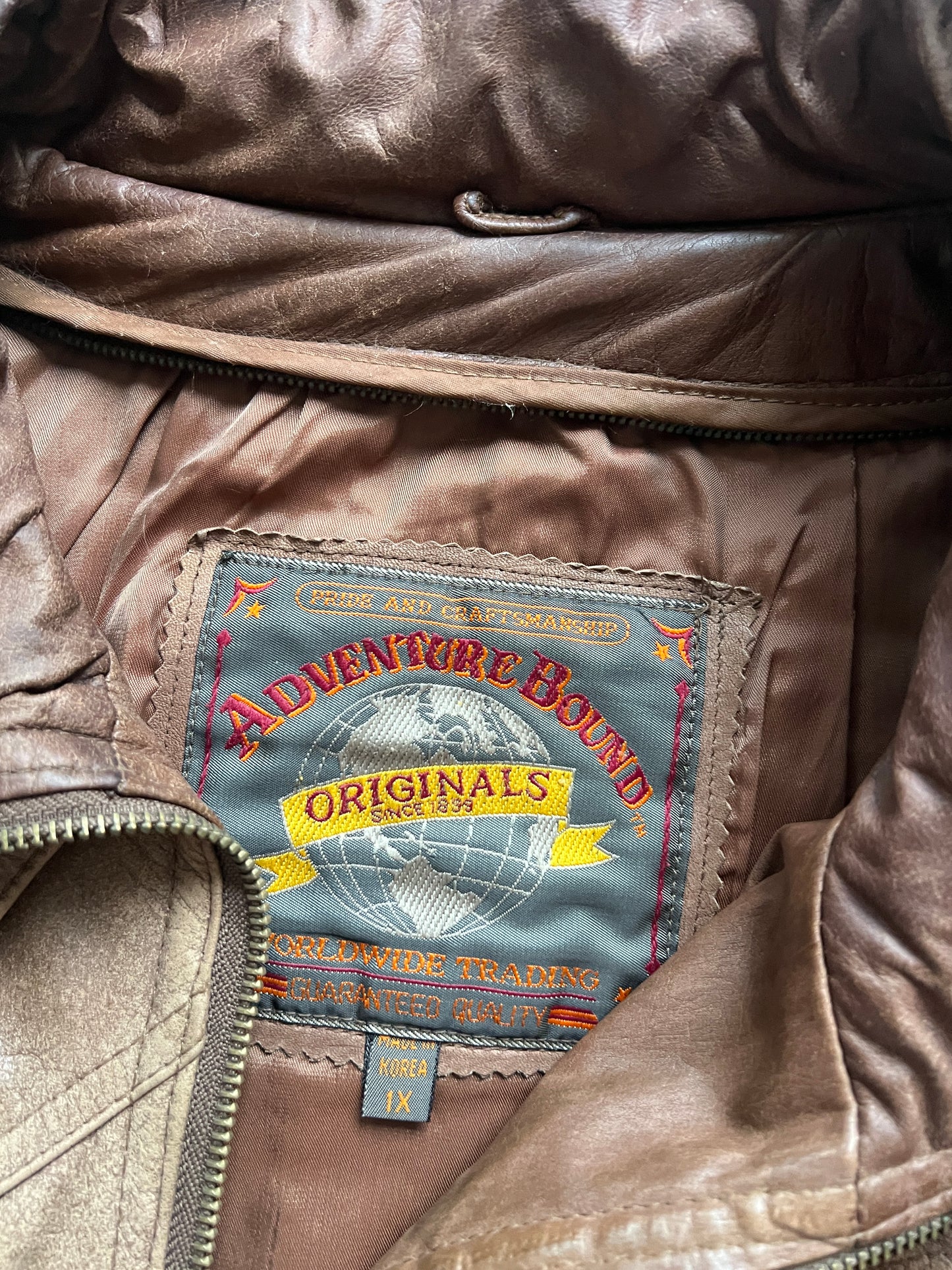 Vintage Coffee Tan Leather Bomber Jacket - XL