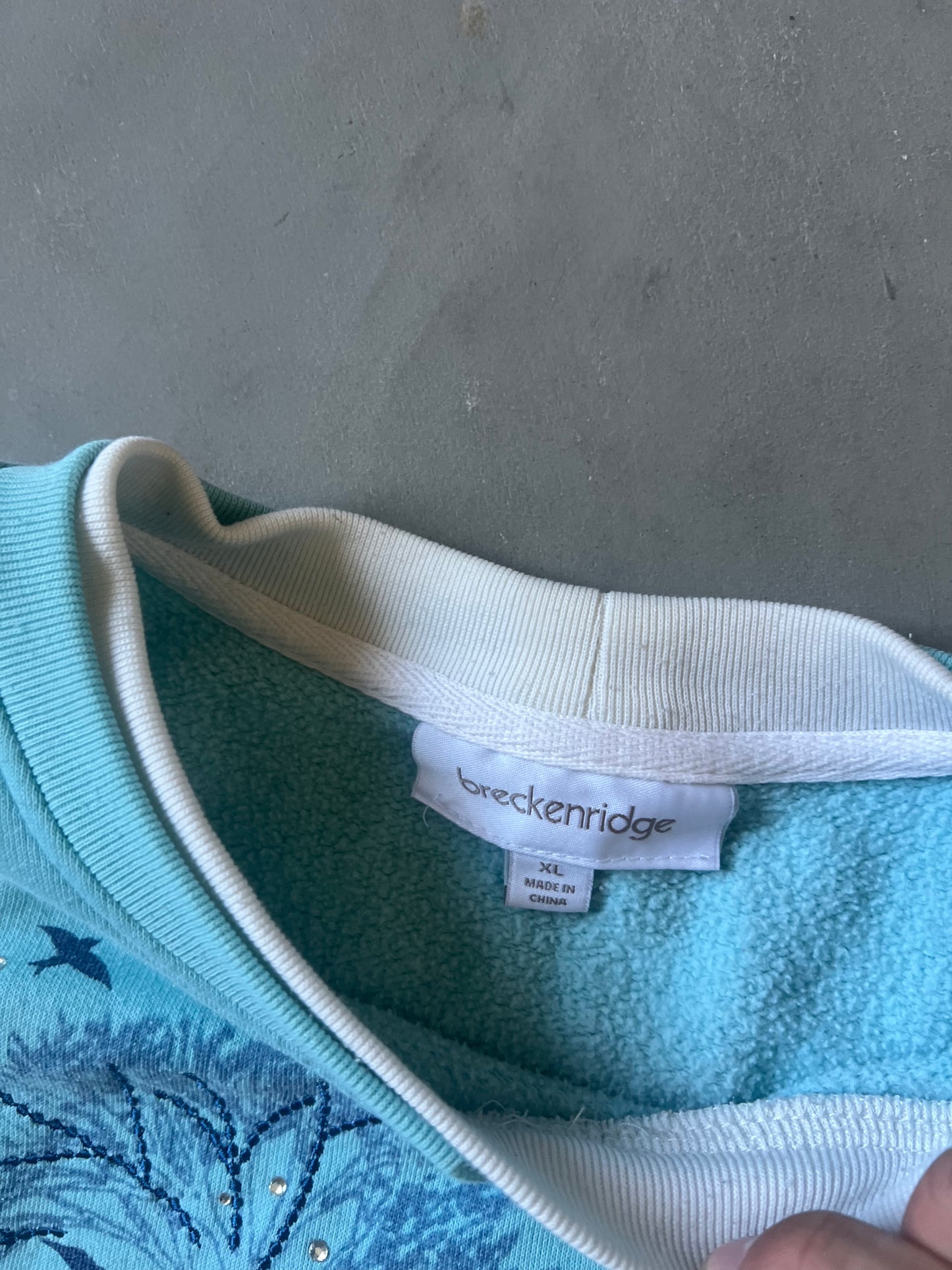 Vintage Teal Blue Birds Sweater - XL