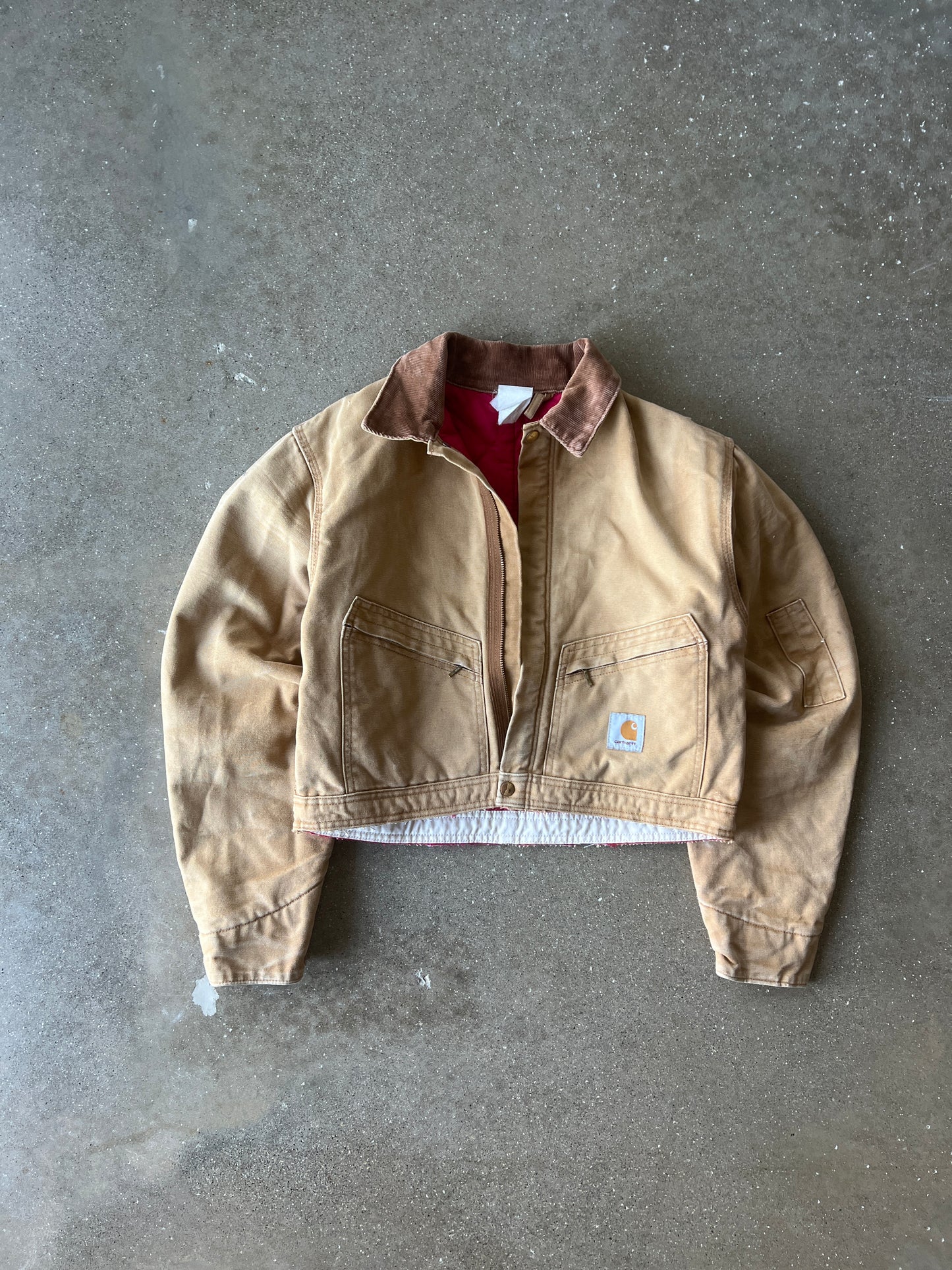 Vintage Faded Tan Cropped Carhartt Jacket - L