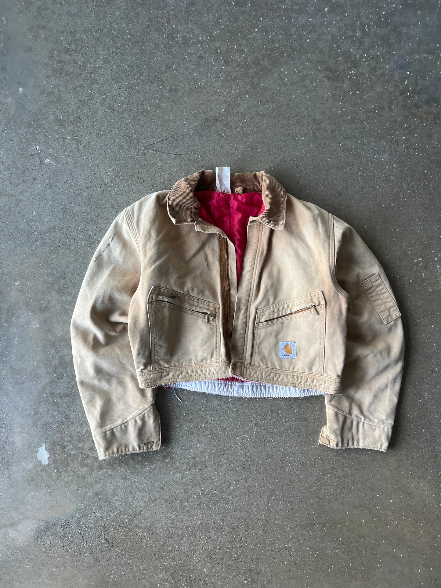 Vintage Faded Tan Cropped Carhartt Jacket - M