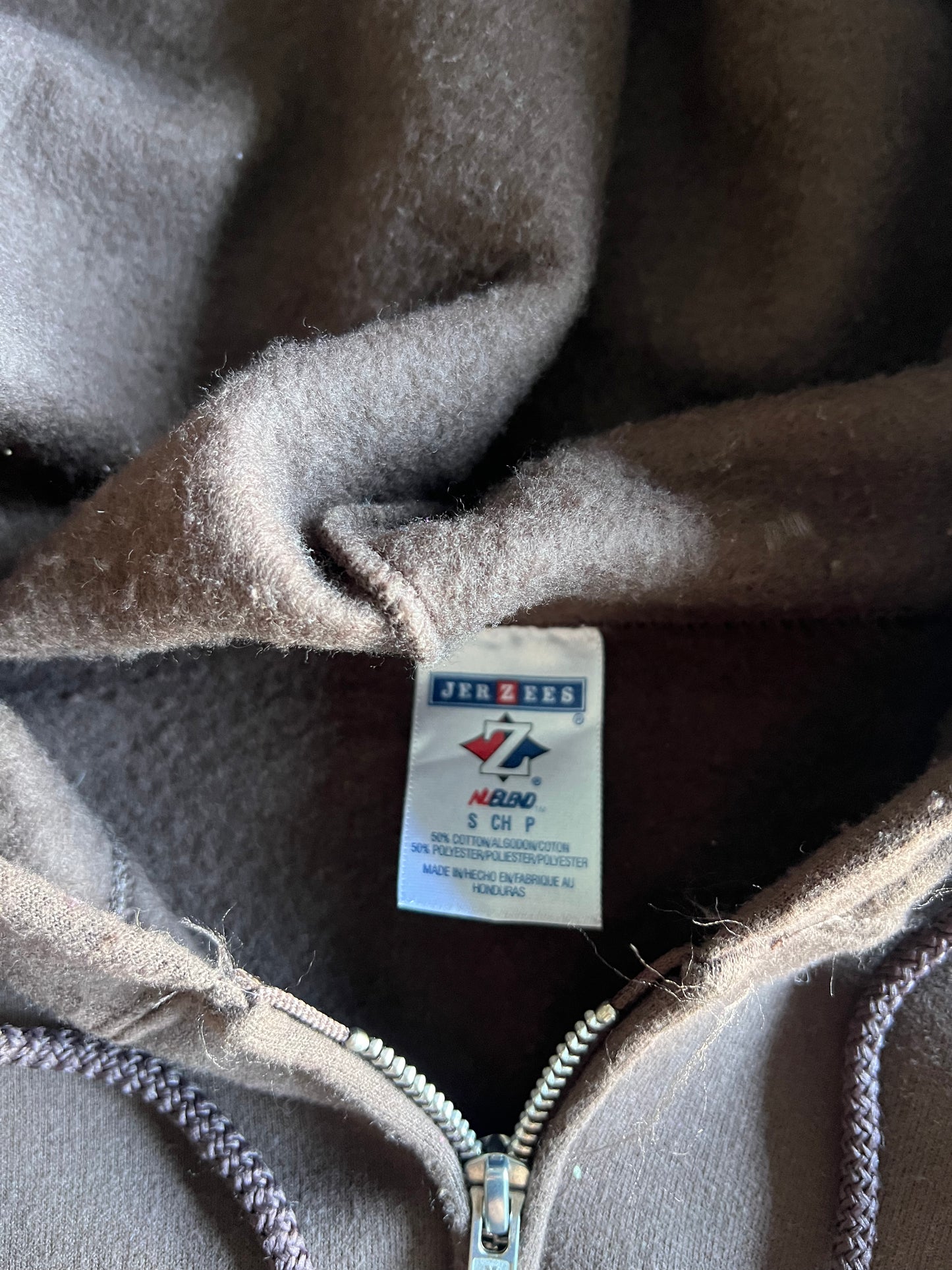 Vintage Mocha Brown Blank Zip Hoodie - S