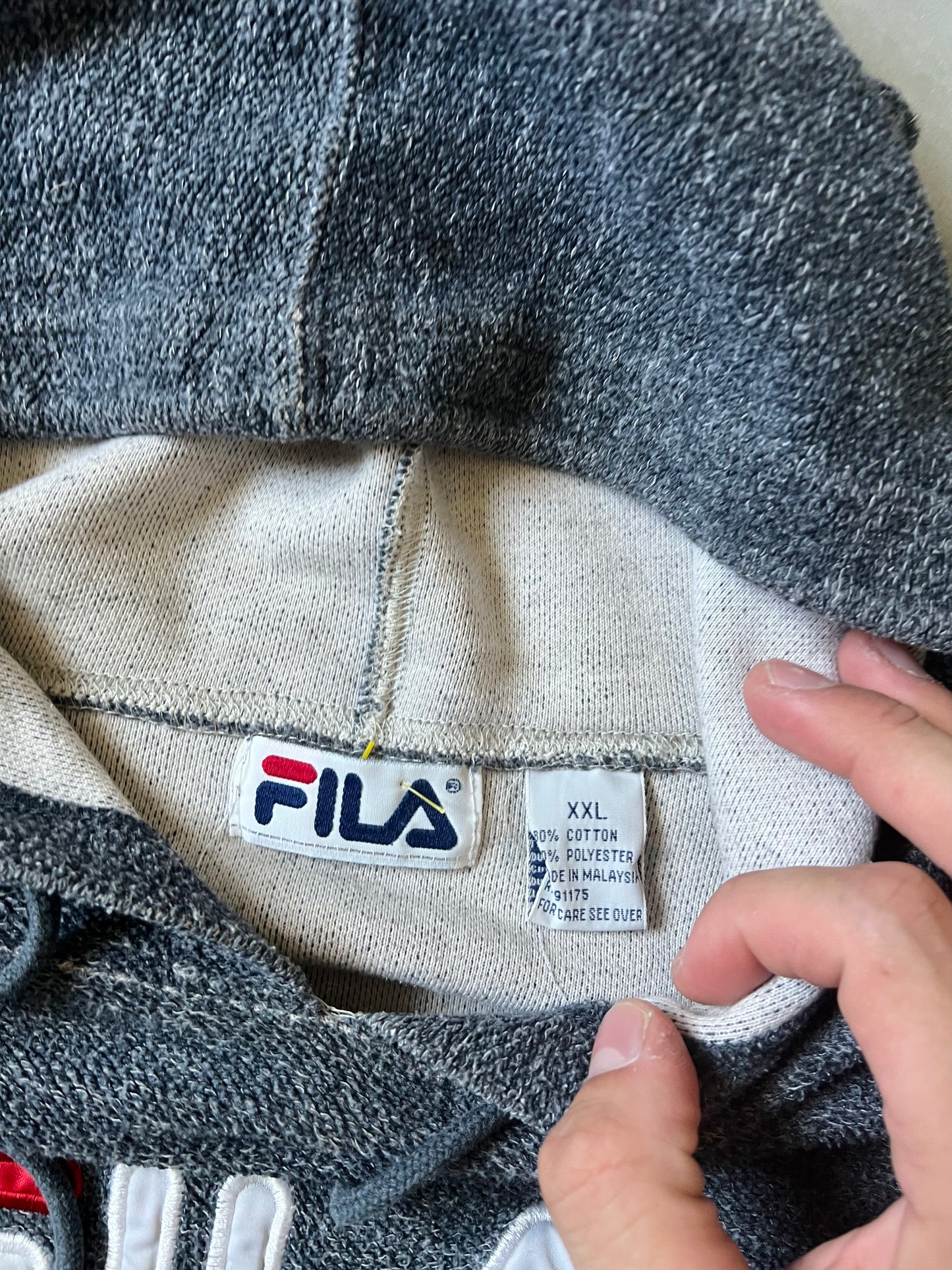 Vintage Grey FILA Fleece Hoodie - XXL