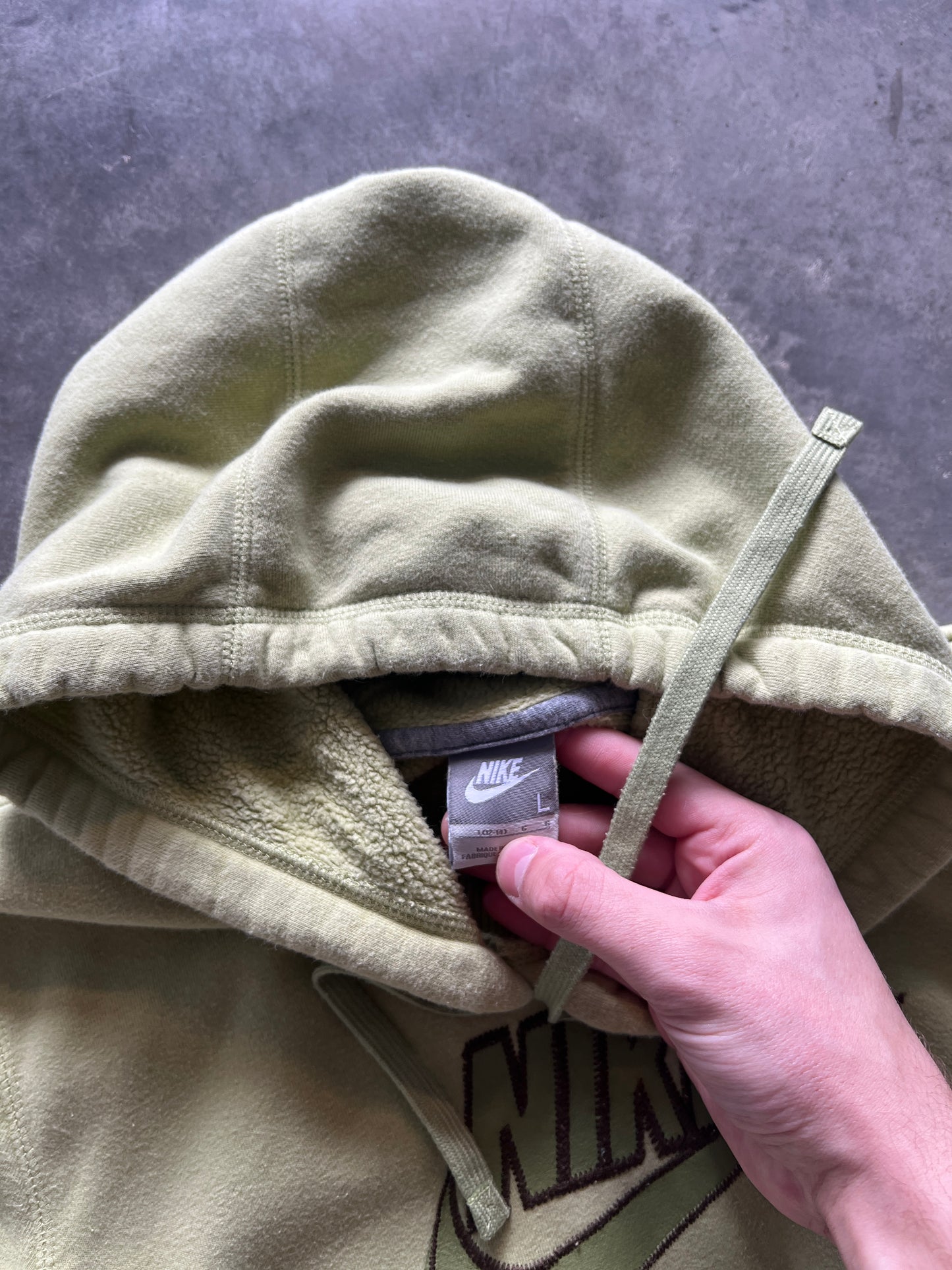 Vintage Green Nike Spellout Hoodie - L