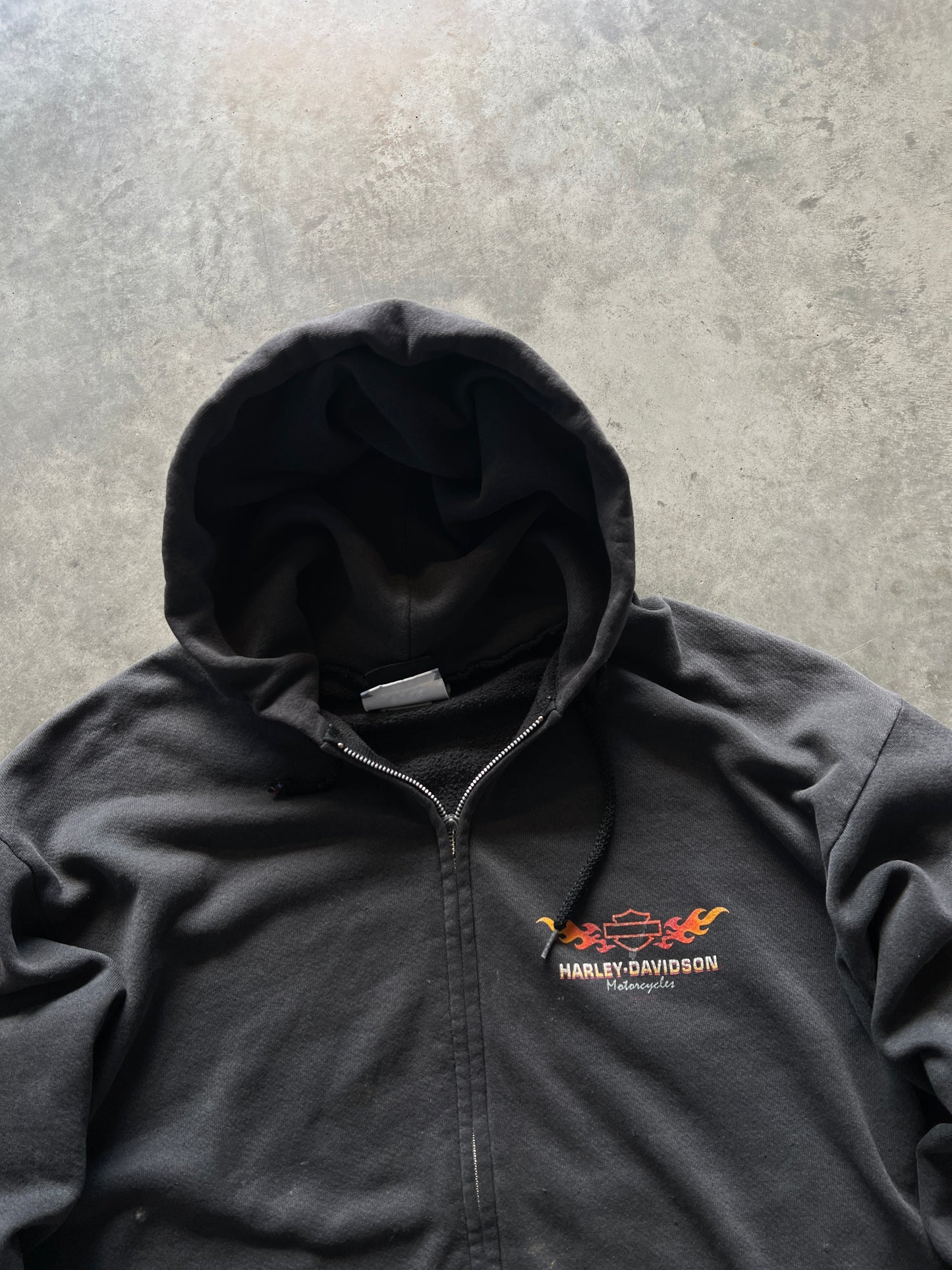 Vintage Faded Black Harley Davidson Flames Hoodie - L
