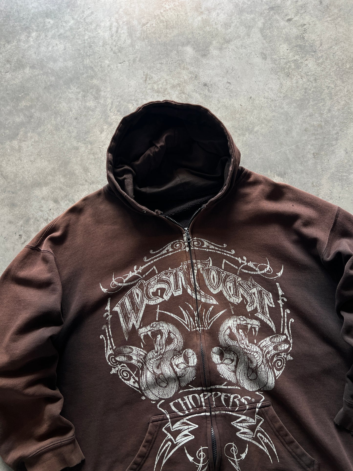 Vintage Faded Brown West Coast Choppers Hoodie - L