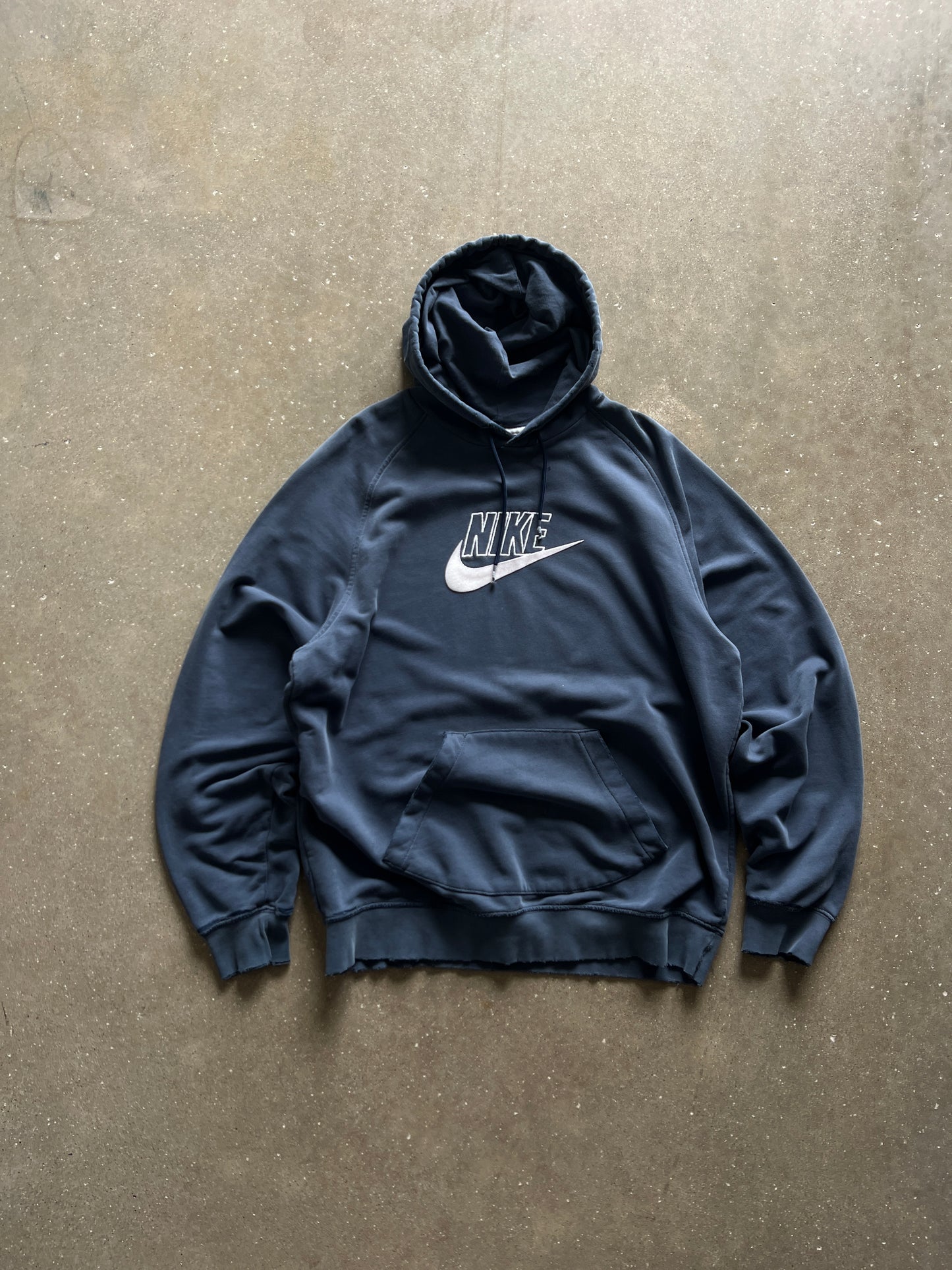 Vintage Navy Blue Nike Spellout Hoodie - L