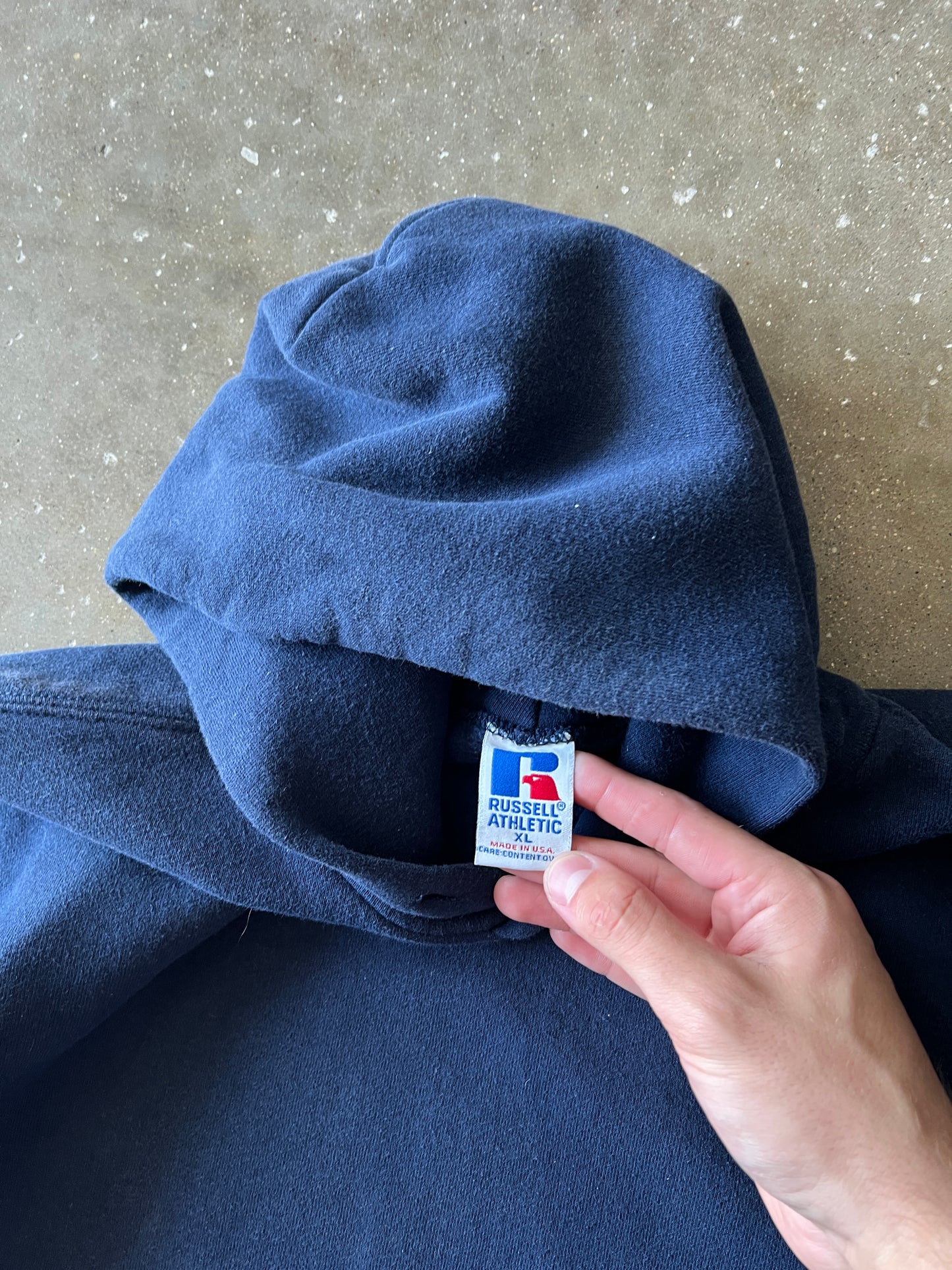 Vintage Navy Blue Russell Hoodie - XL