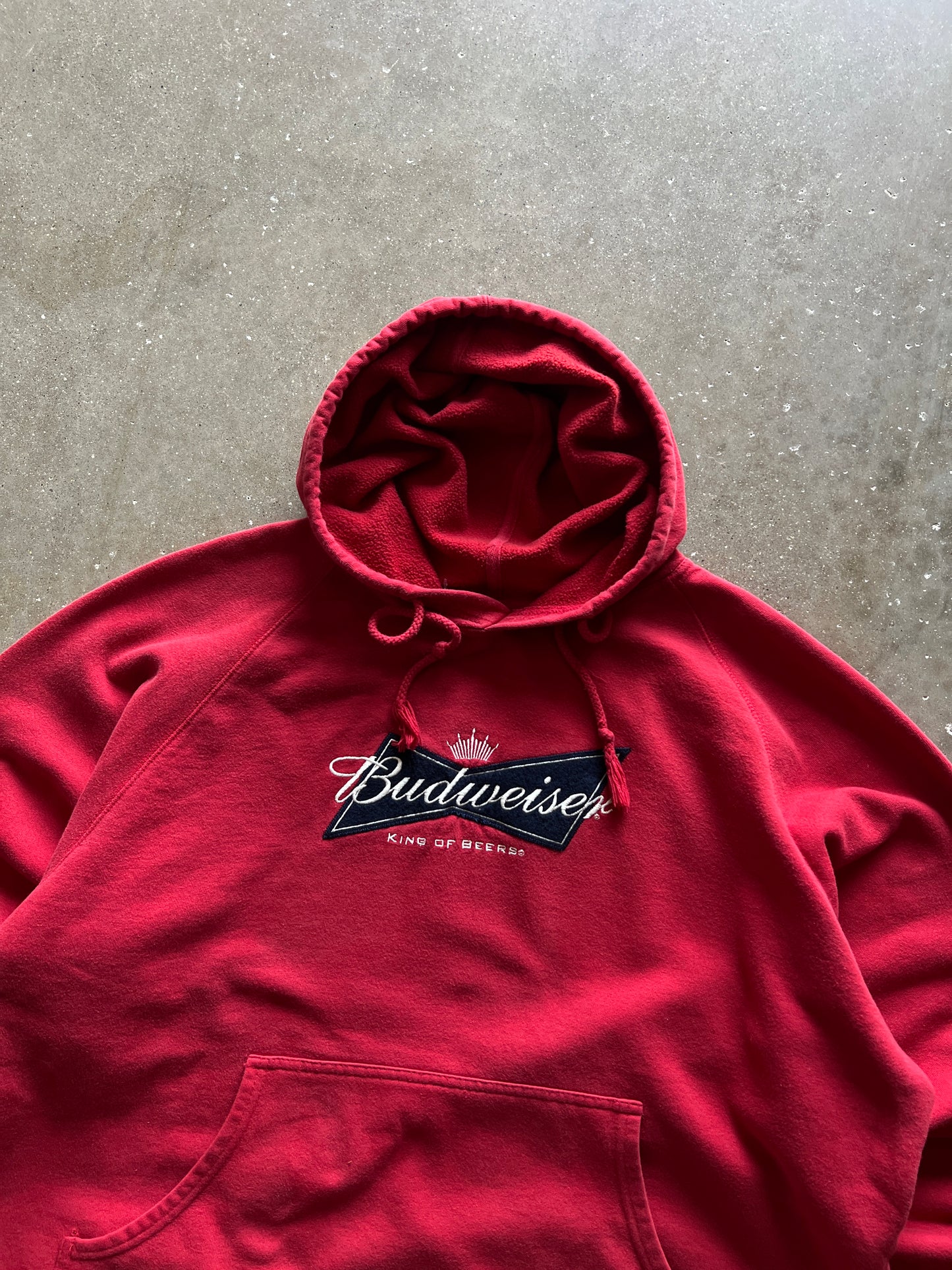 Vintage Red Budweiser Spellout Hoodie - XL