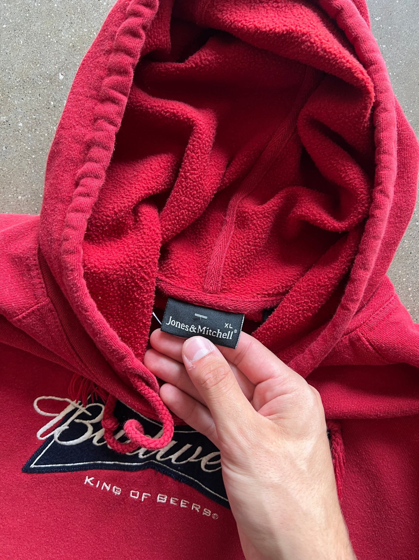 Vintage Red Budweiser Spellout Hoodie - XL