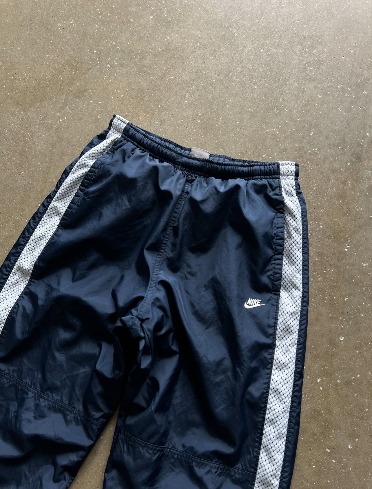 Vintage Navy Blue Nike Spellout Track Pants - L