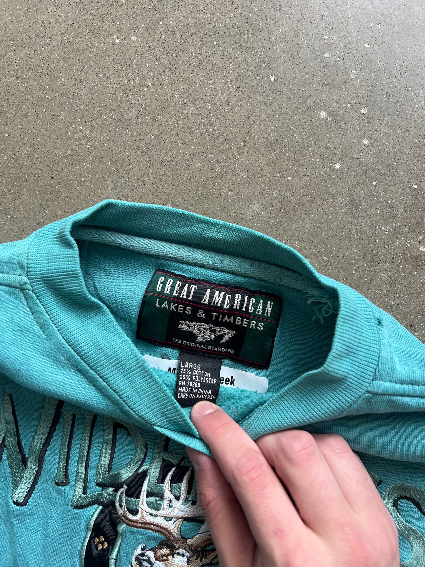 Vintage Teal Blue Wilderness Crew - L