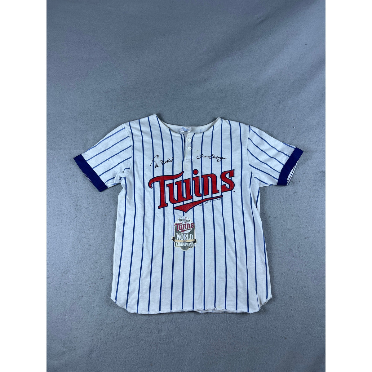 Vintage Minnesota Twins 1987 World Champions Shirt Youth 14-16 Autographs