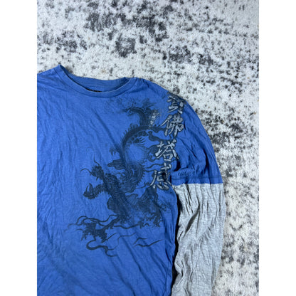 Y2k JNCO Style Longsleeve Blue Dragon Shirt - YL