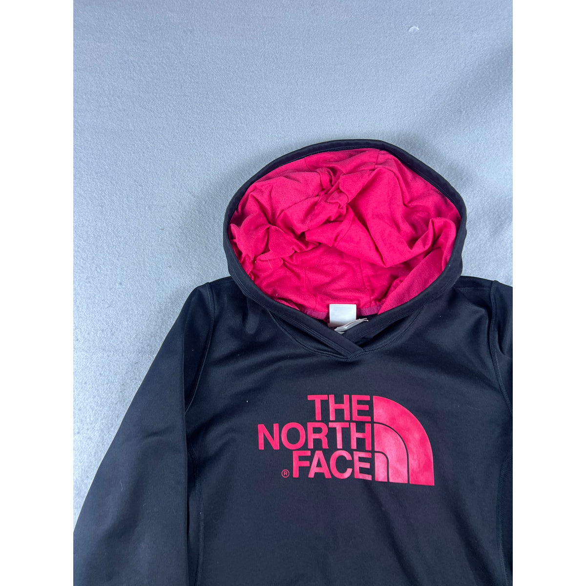 The North Face Hoodie Womens M Black Pink Spellout Logo Graphics Sweatshirt