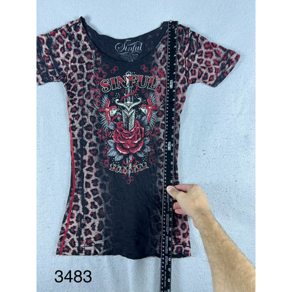 Sinful by Affliction Leopard Print T-Shirt Womens - S